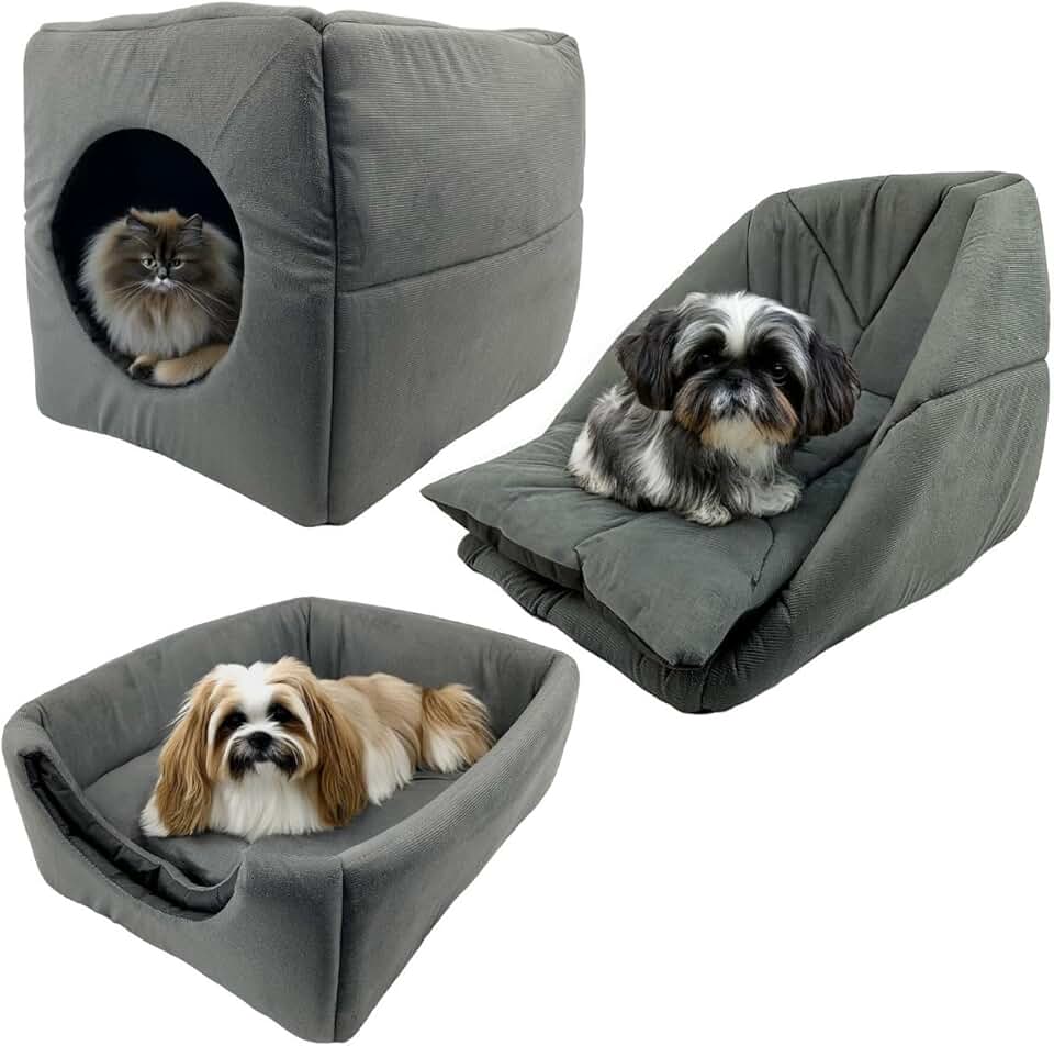 Cama 3em1 Suede Pequeno para Cachorro Gato Pet Cubo Toca Iglu (Cinza)