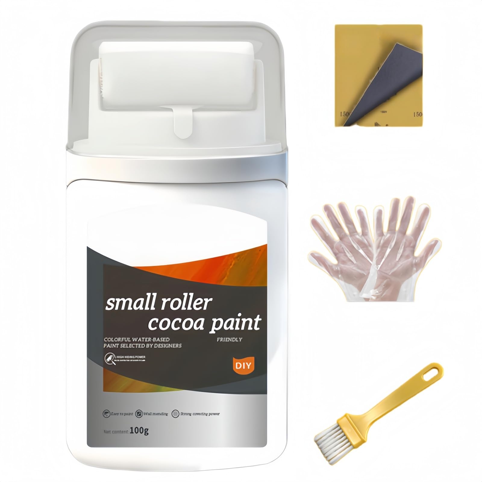 Wall Repair Rolling Brush,Fast-Drying Water-Based White Wall Paint Roller,Portable Walls Repair Tool with Sandpaper,Disposable Gloves,Small Brush,Quick Fix Walls & Touch Up Paint for Graffiti