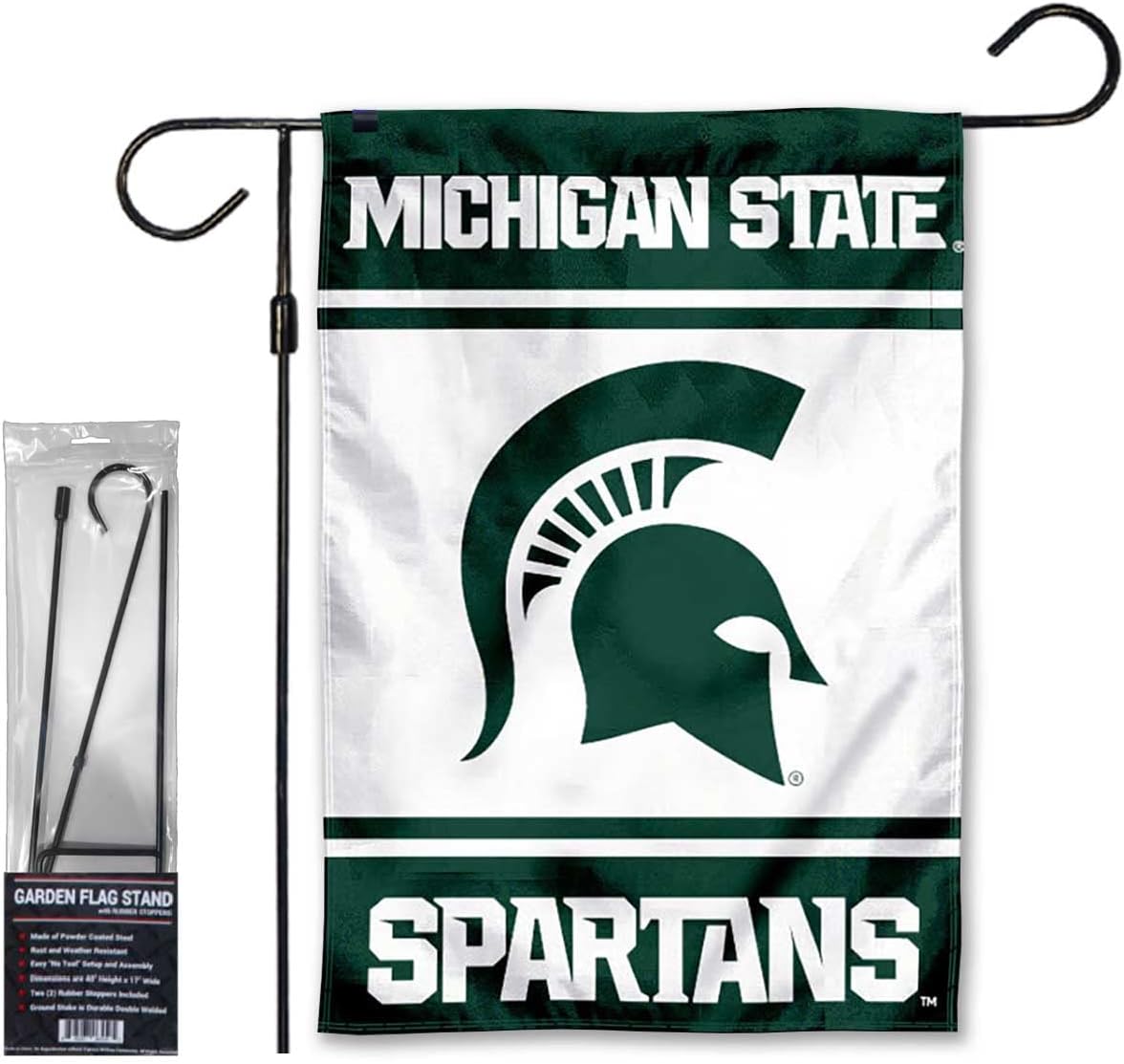 Michigan State Spartans Garden Banner Flag with Flag Pole Stand Set
