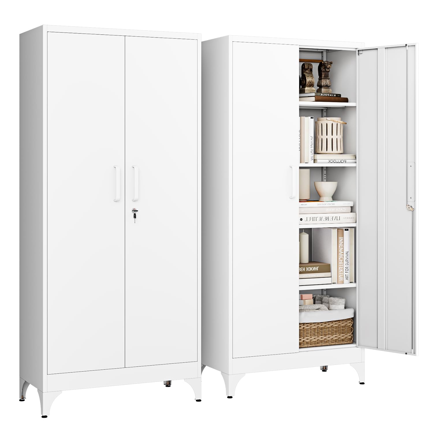 Letaya 71" H Metal Storage Cabinet with 2 Doors and 4 Shelves,Tall Kitchen Pantry Cabinets,Utility Pantry Organizers for Cupboard/Dining/Bathroom/Home Office/Garage, Steel Tool Cabinets