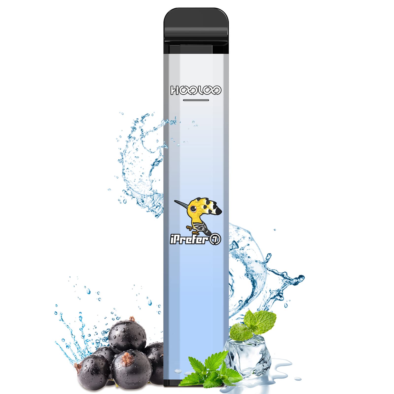 HOOLOO Disposable Vape Pen E-Cigarette Starter Kit 1800 Puffs Prefilled Vape Juice Flavour, No Nicotine. (Blackcurrant Menthol)