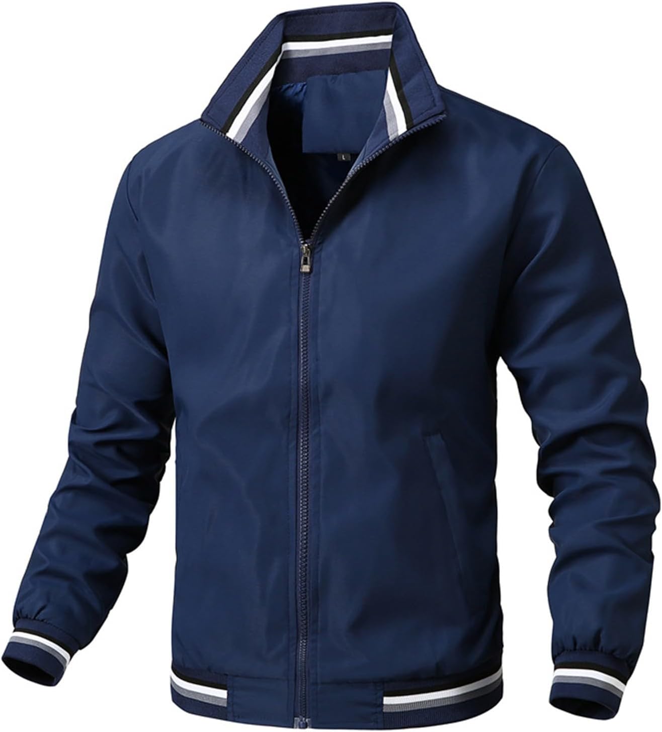 JOFOW Bomber Jackets for Men Zip Up Lightweight Stand Collar Fashion Spring Casual Long Sleeve Coats