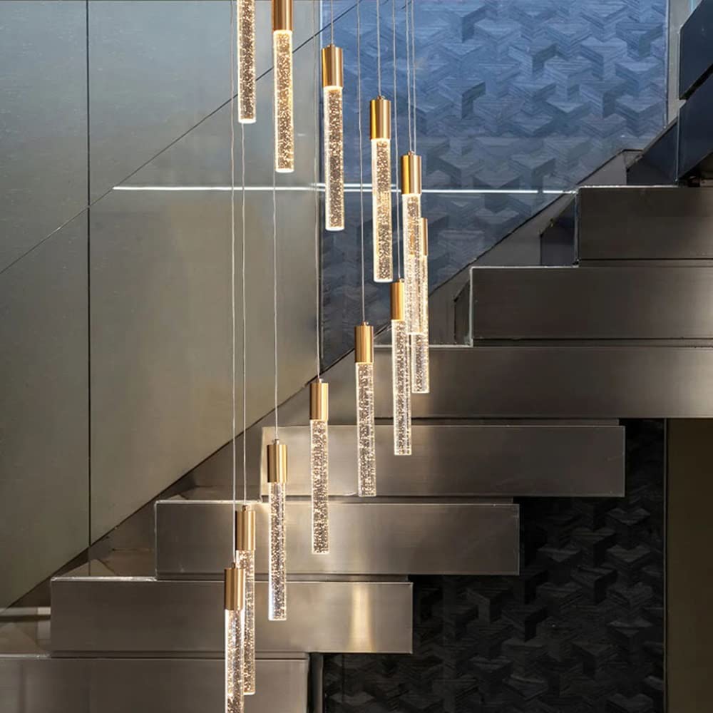 Lampe de salon de villa de luxe avec suspensions en cristal pour grand escalier