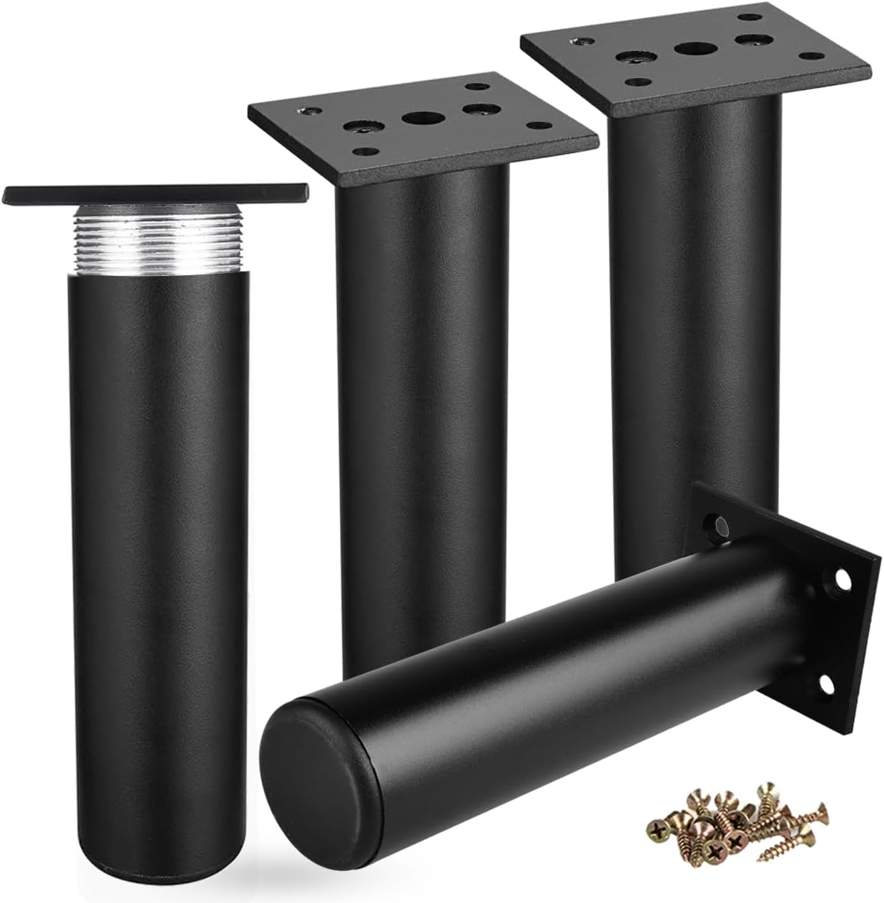 Btowin VCF 2 Inch / 5cm Metal Furniture Legs, 4Pcs Black Round Aluminum