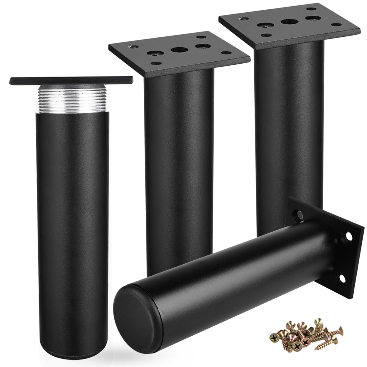 10 Inch / 25cm Metal Furniture Legs, 4Pcs Black Round Aluminum Alloy Furniture Feet DIY Replacement Support Leg for Table Cabinet Kitchen TV Stand Desk - Image 2