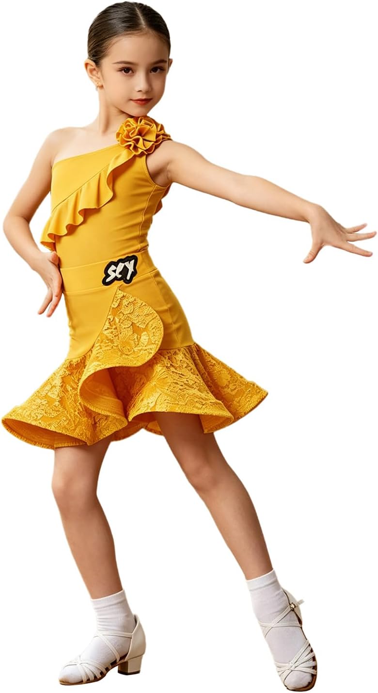 Hansber Girls Latin Dance Dress for Samba Cha-cha Salsa Ballroom Dancing Figure Skating Modern Street Showcase