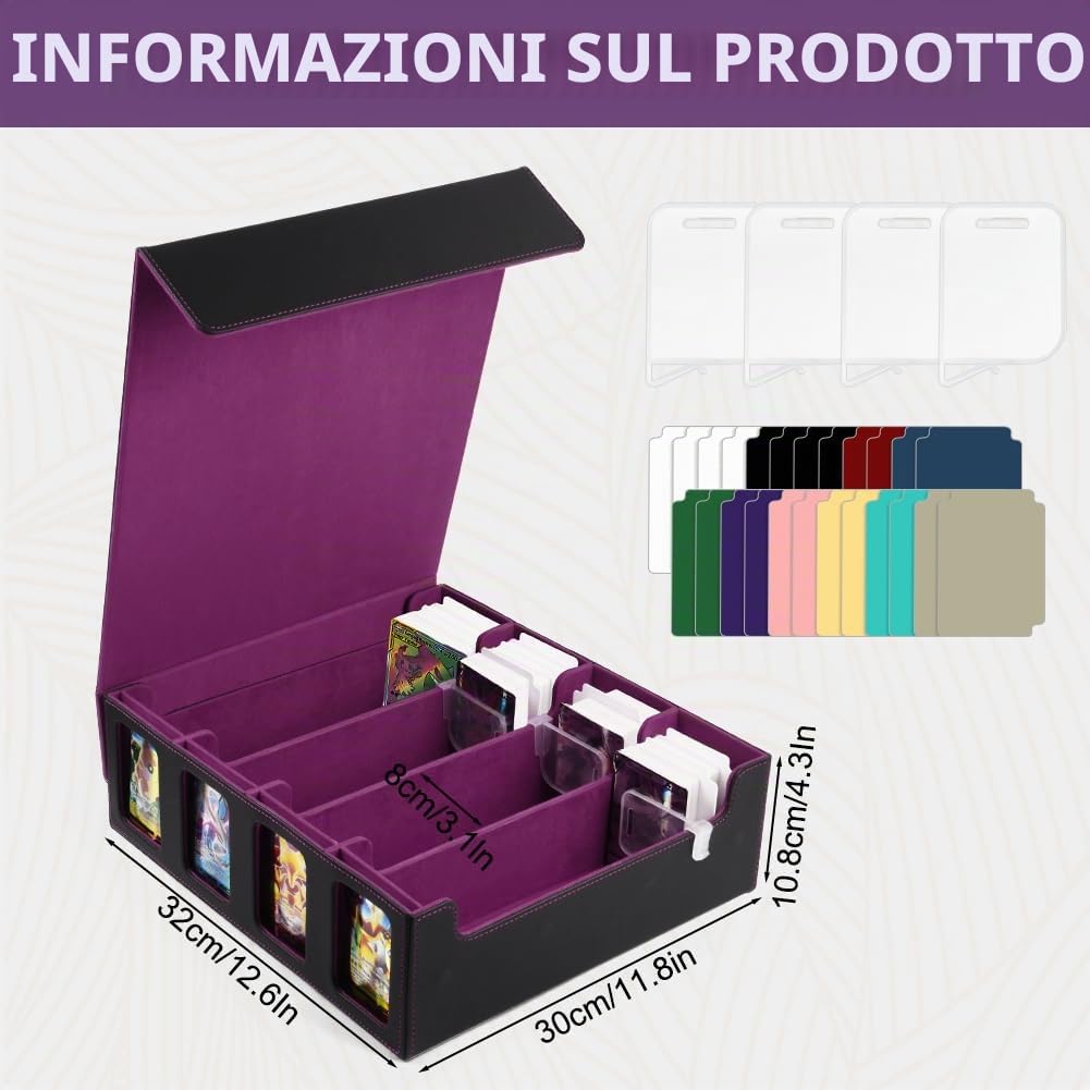 Aolso Commander Deck Box per MTG,Scatola Magnetica con 4 Supporti per Carte da Collezione, per 2400+Carte, Deck Case con 24 Divisori-Viola