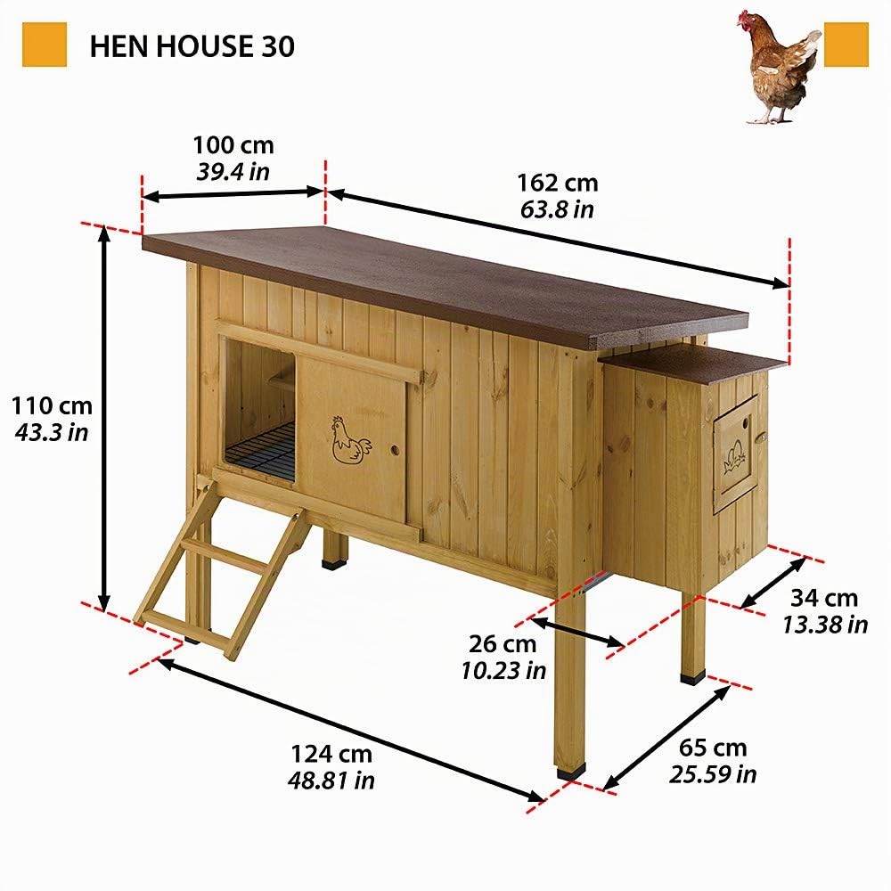 Ferplast Pollaio Casetta per polli Galline ovaiole HEN HOUSE 30 da esterno, in legno FSC, per circa 6 galline, Accessori inclusi