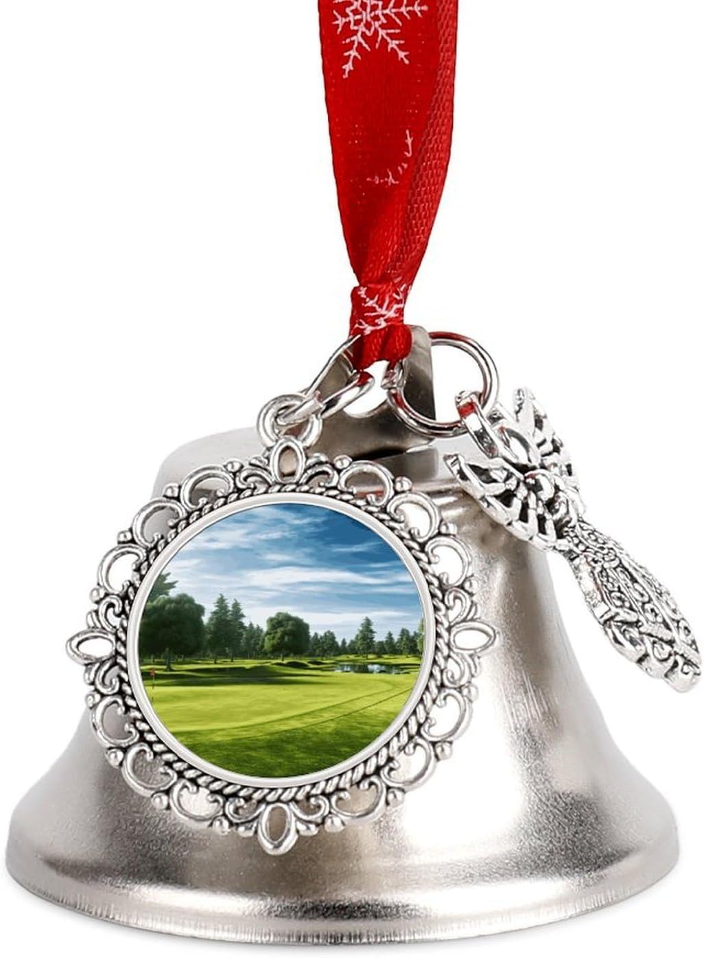Golf Course Lawn Christmas Bells Ornaments Tree Jingle Bells Decors Xmas Silver Bell Hanging Decoration Pendants for Weddings Parties Christmas Wreaths