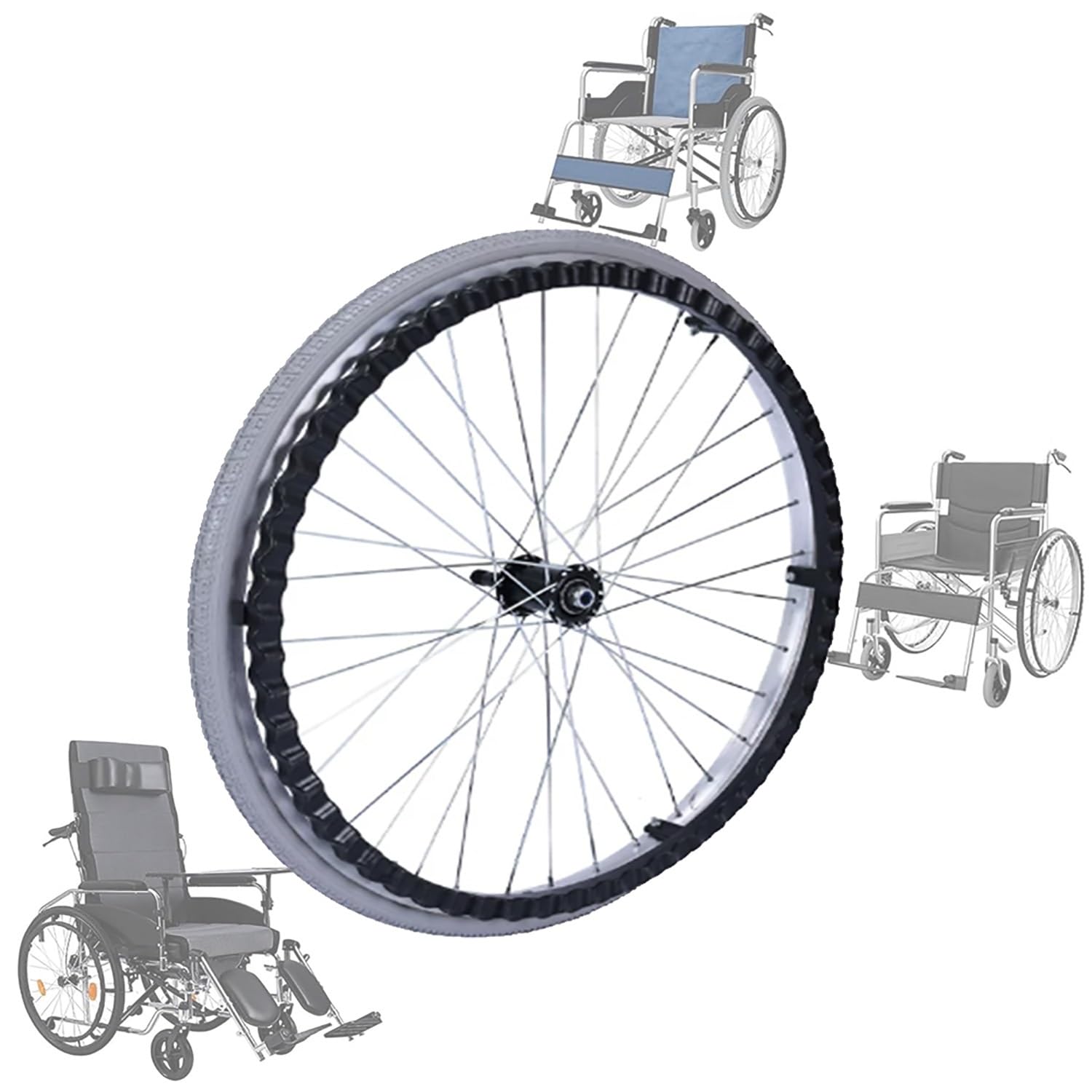 Hinterräder für Rollstuhl, 24 Zoll Verschleißfester Nicht-pneumatisch Solide Räder, Ersatzrad für Gehhilfen, Ersatz Reifen Zubehör für Rollstühle(Gray,22in-1PCS)