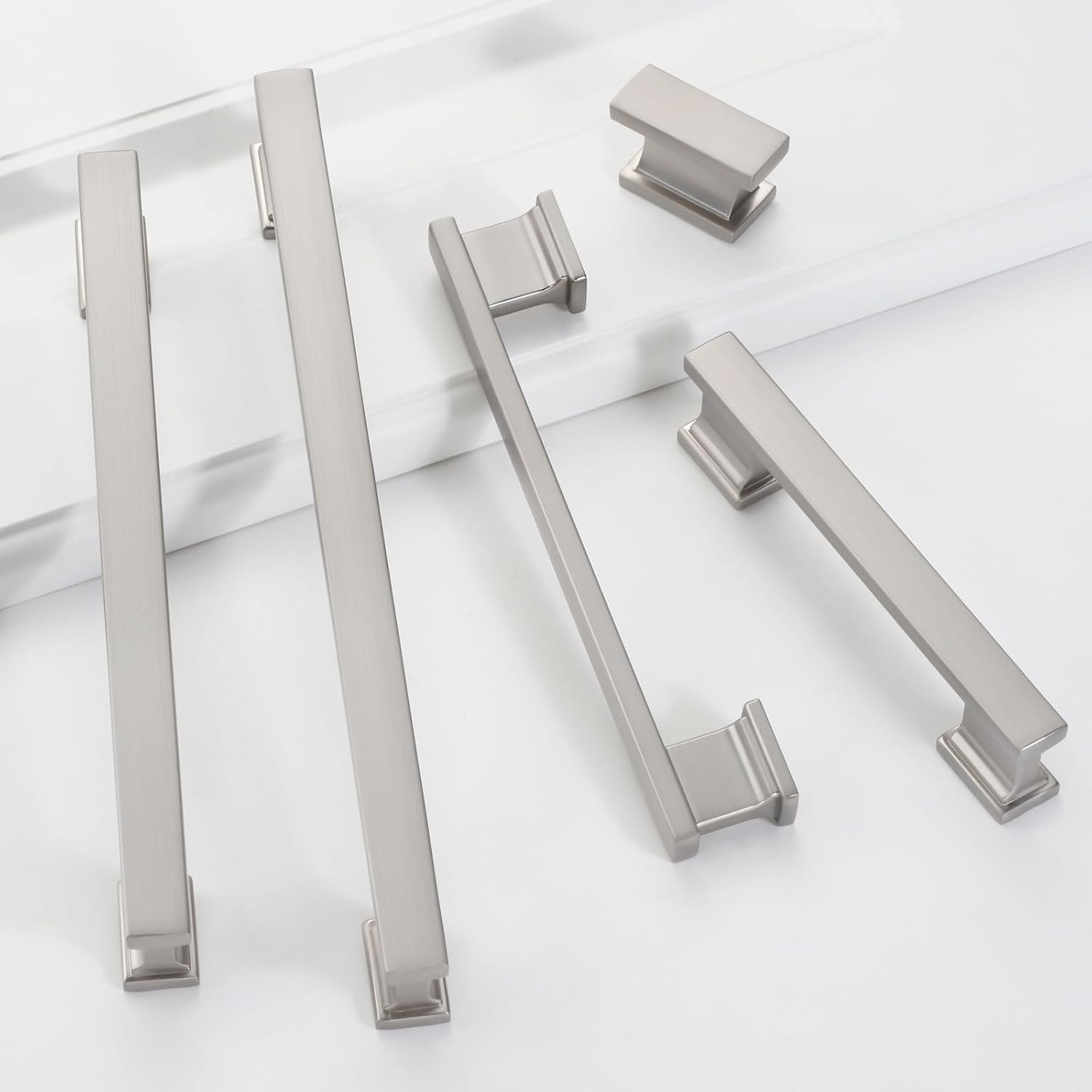 Matt Brushed Nickel Cabinet Knobs,10 Pack 1.49Inch(38mm) Single Hole Rectangle Kitchen & Bathroom Drawer Konbs and Pulls,Solid Zinc Alloy Drawer Handles.