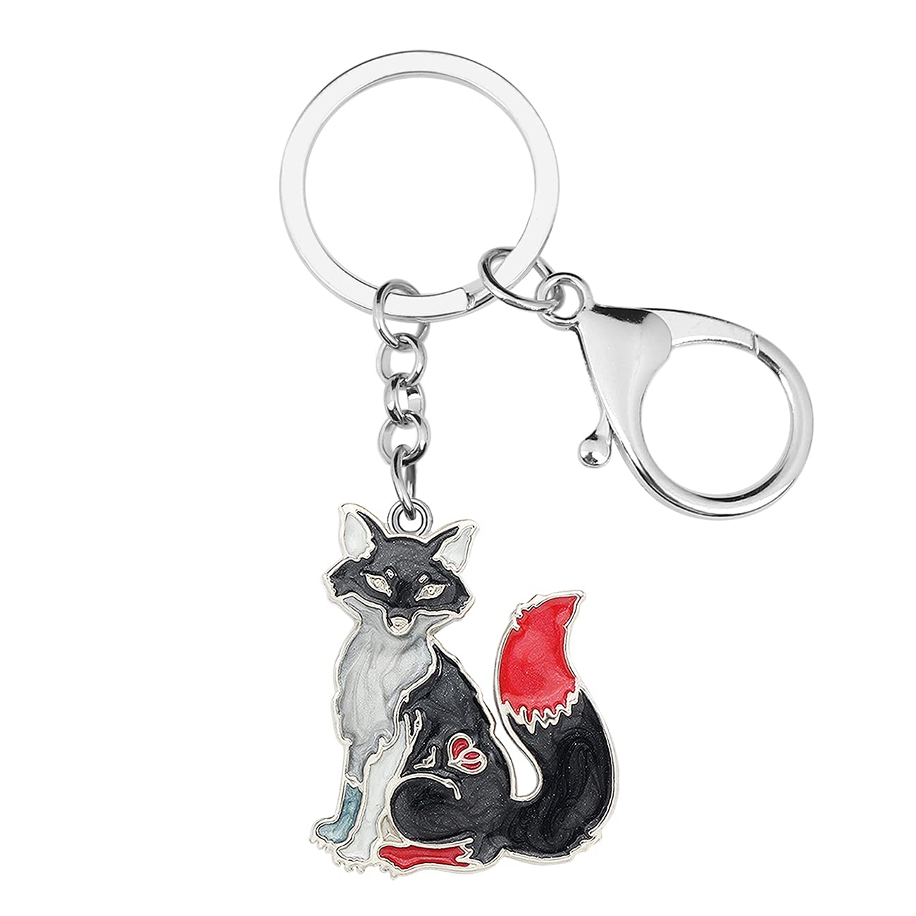WEVENI Enamel Alloy Cartoon Fox Keychain Charms Cute Jewelry For Women Girls Bag Wallet Car (Black)