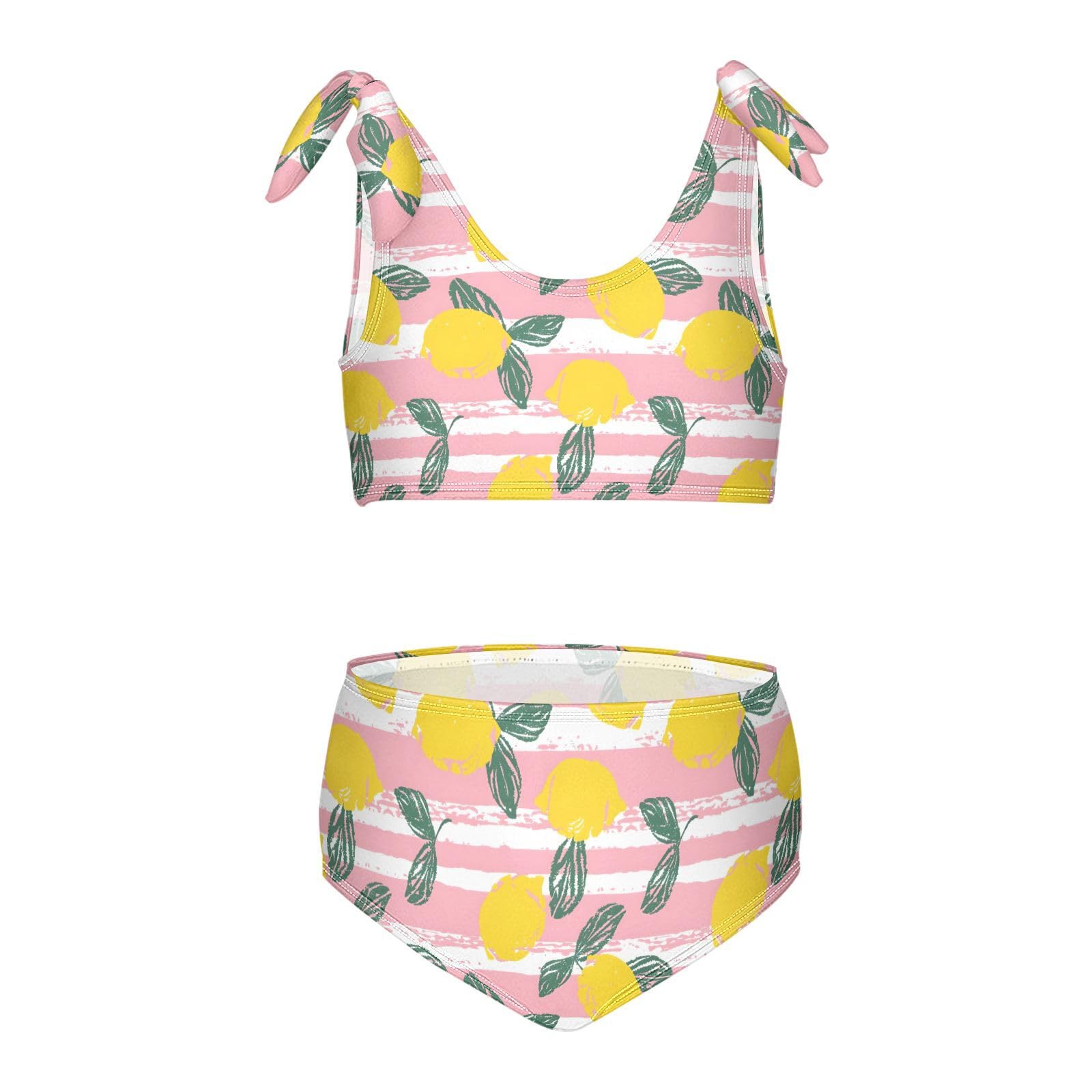 Lemon Leaves Girls Two Piece Tankini Swimsuits Summer Bathing Suit Beach Swimwear Set, 5-6T