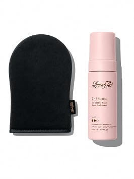 Loving Tan 2 HR Express Mousse, Dark + Mitt- Streak Free, Natural looking, Professional Strength Sunless Tanner- Up to 5 Self Tan Applications per Bottle, Cruelty Free, Naturally Derived DHA - 4 FL Oz