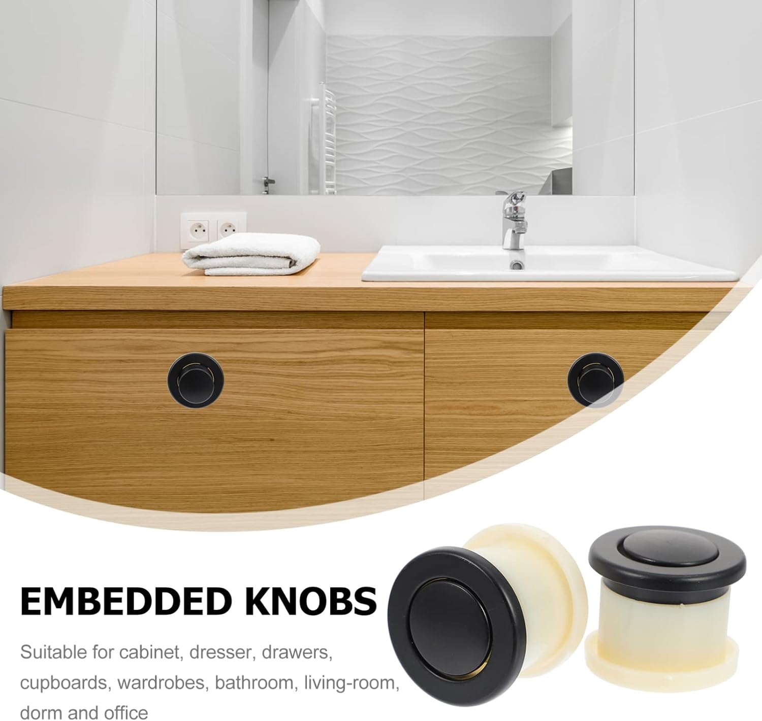 Angoily Retractable Spring Knobs Embedded Cabinet Pull Handles Zinc Alloy 2 Pack 1.18X0.98 Inch Hidden Furniture Hardware for Drawers Dressers Cupboards