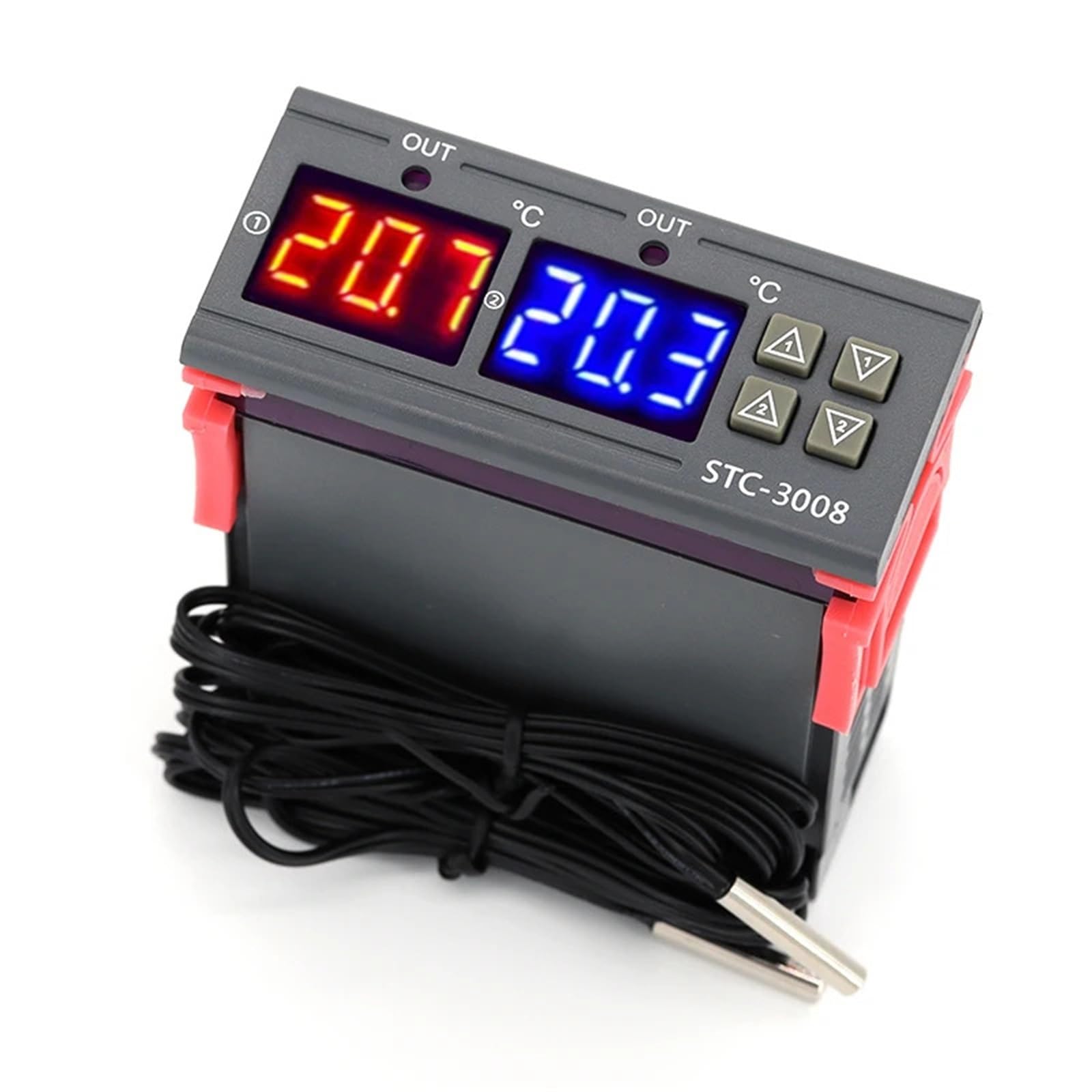 Podwójny cyfrowy kontroler temperatury, dwa przekaźniki, termostat, regulator temperatury 10 A, ogrzewanie, chłodzenie, STC-3008, 12 V, 24 V, 220 V (DC24 V)