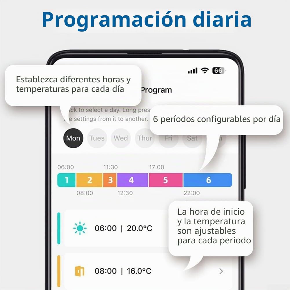 Termostato Wifi para calderas de gas con modos de calefacción y refrigeración, compatible con Tuya, aplicación móvil y control de voz, bloqueo infantil y funciones de modo nocturno