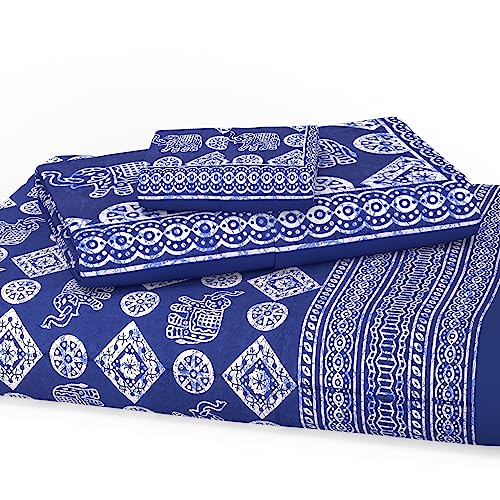 Image of Opulent Collection Double Bedsheet with 2 Pillow Cover | 100% Cotton Bedsheets for Double Bed | Handloom Bedsheet | Size 86x90 inches | King Size (90X102 Inches) (Dusk Blue, King)