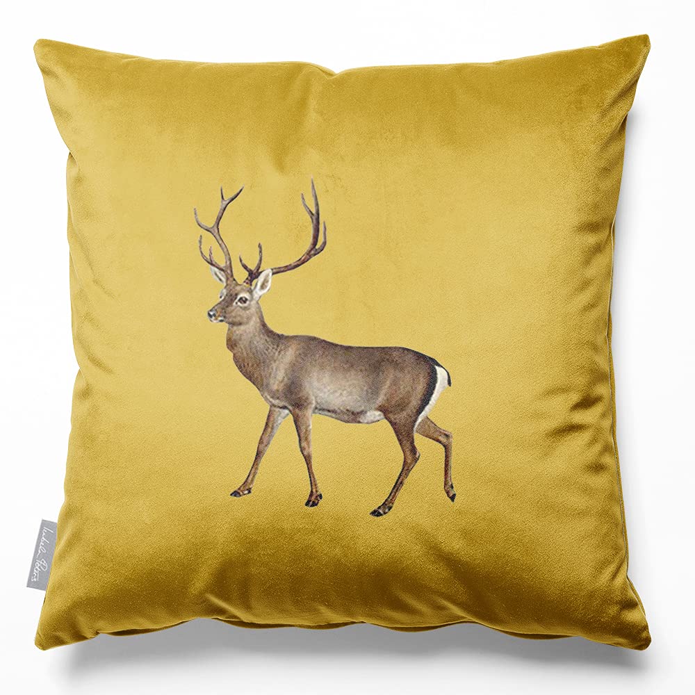 Izabela Peters Stag - Mustard Velvet Cushions - Eco-Friendly, Filled, 45 Cm, Chair & Sofa Cushions