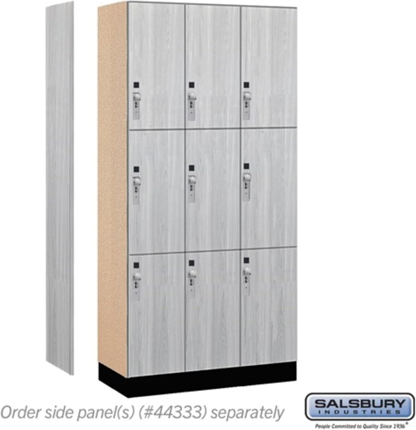 Salsbury 12" Wide Premier Wood Locker-Triple Tier-3 Wide-6 Feet High-18 Deep-Silver Teak-Silver Hasps