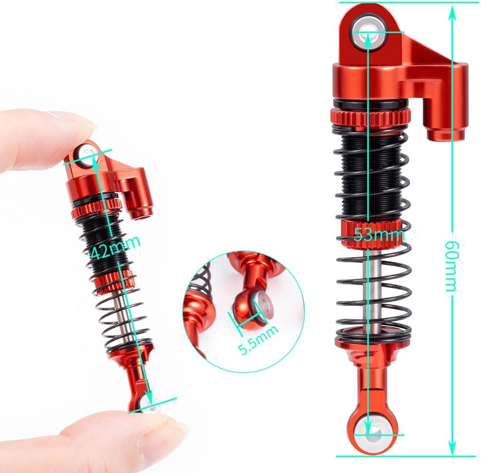 RCLIONS RC Car Shocks 53mm Oil Shock Absorber for Redcat Ascent 1/18th RC Crawler Car Upgrade Parts (Red)