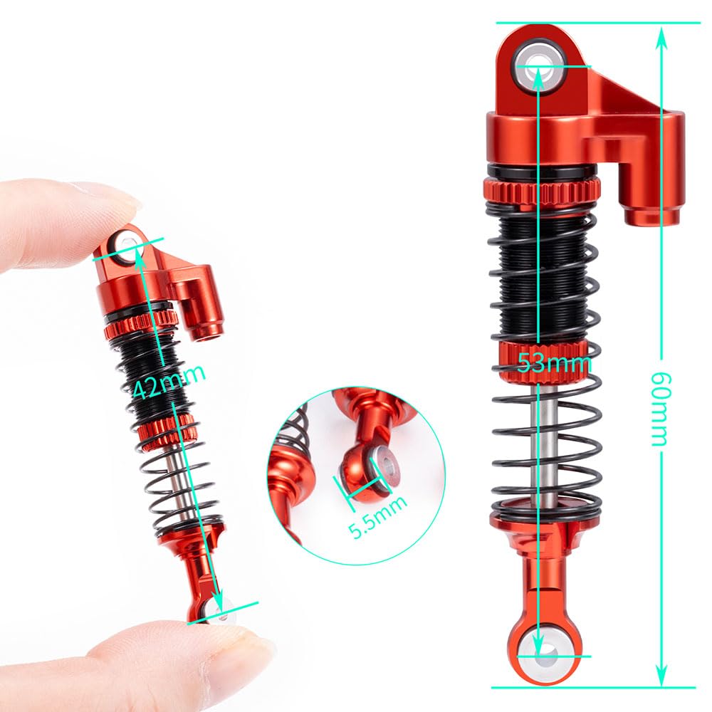 RCLIONS RC Car Shocks 53mm Oil Shock Absorber for Redcat Ascent 1/18th RC Crawler Car Upgrade Parts (Red)