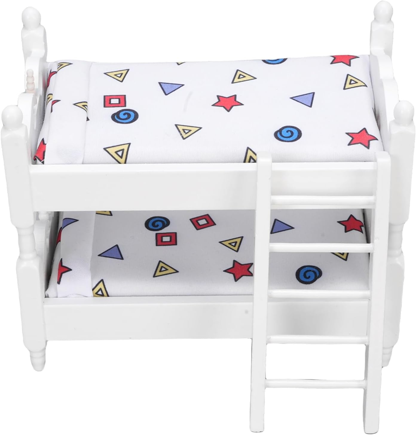 1/12 Scale Dollhouse Bunk Bed, Wooden Miniature Furniture with Ladder for Kids Play and Doll House Room Decor (Geometric)