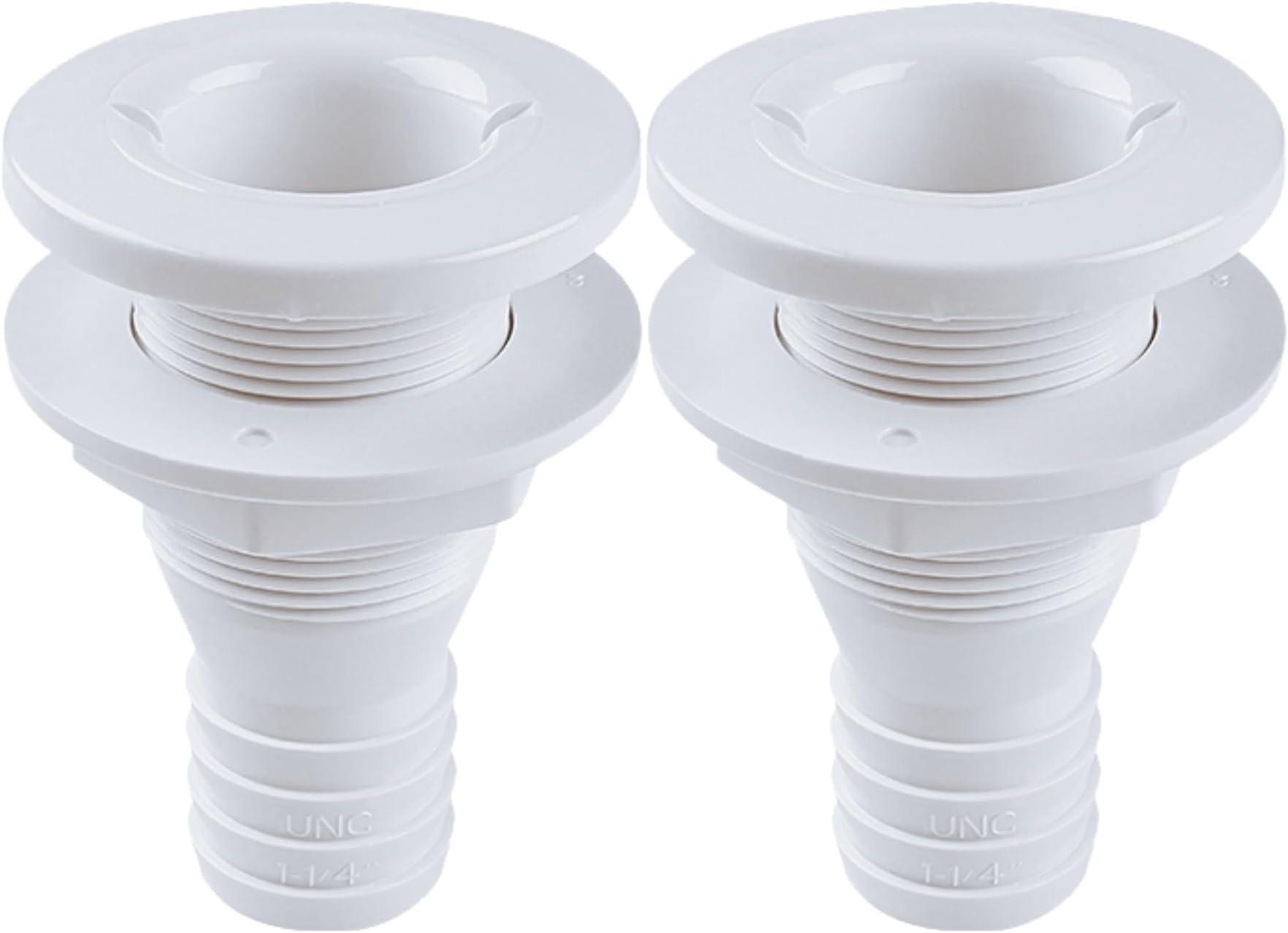 SEAFLO Thru Hull Fitting, Marine Boat, Plastic Drain Overflow Connector, Corrosion Resistant Saltwater Safe, Bilge Port Deck Outlet,(⅝,¾,1,1⅛,1¼,1½, & 2" Options)(1,2,5, &10 Packs)(White/Black)