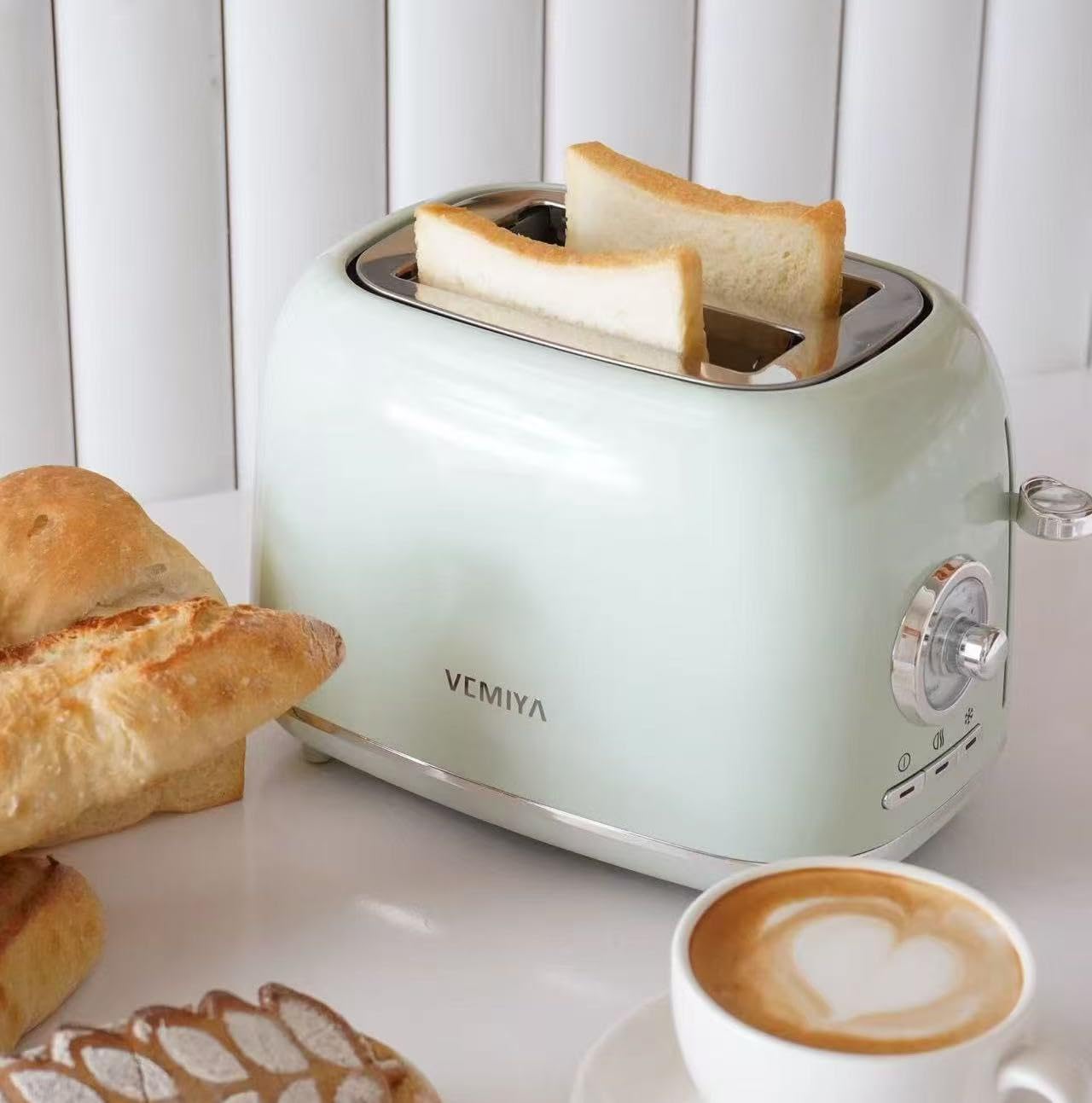 Retro 2 Slice Small Toaster – Compact Wide Slot Toaster with Premium Gloss Finish, 6 Browning Settings, High-Lift Lever & Removable Crumb Tray – Modern Vintage Kitchen Appliance (Mint Green)