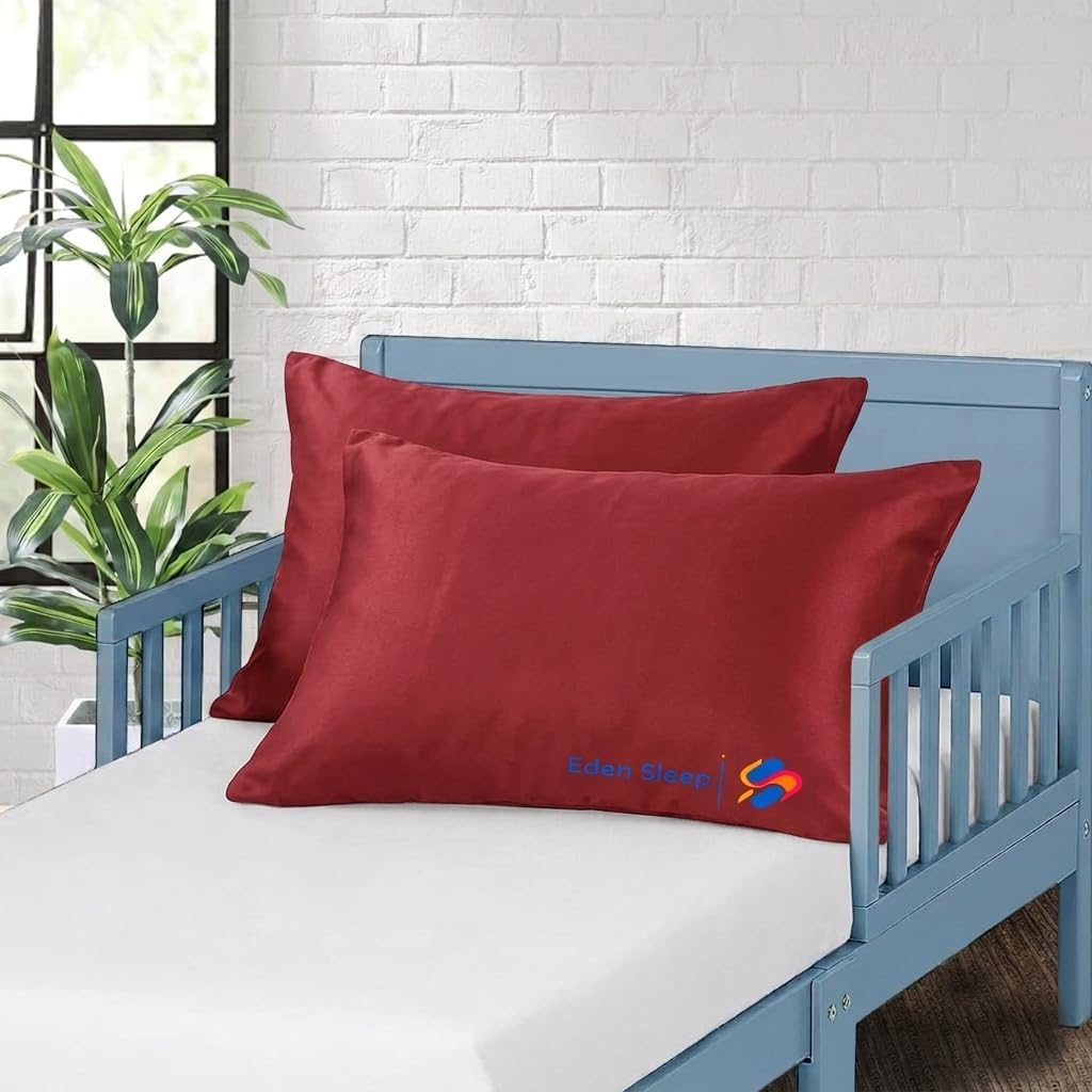 Toddler Travel Baby Pillowcase, Pack of 2 Zipper Closure Pillow Cover 100% Cotton Small Pillow Covers, 500 Thread Count Nersury Pillow Cases for Kids 14x20 inch, Burgundy