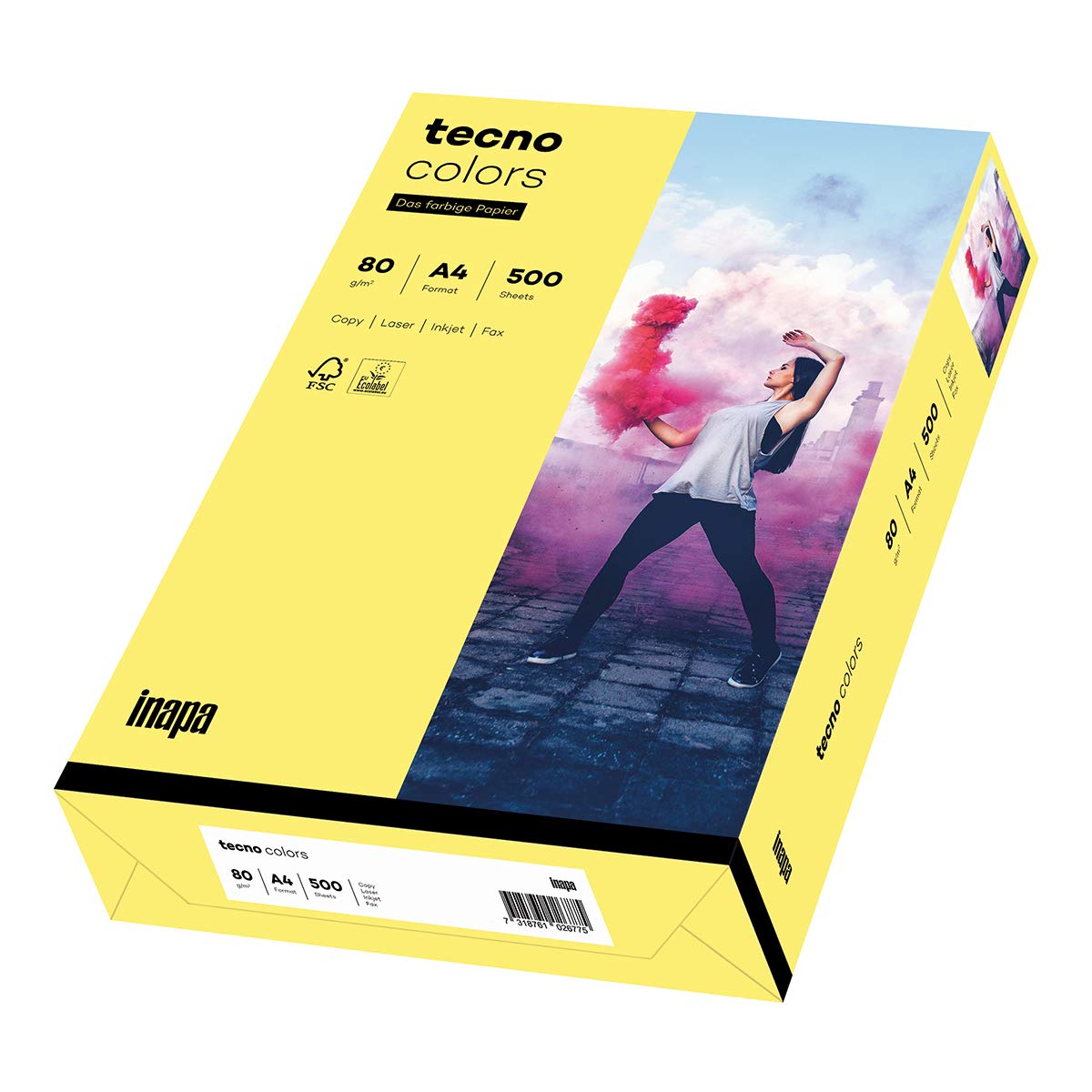 inapa farbiges Druckerpapier, buntes Papier tecno Colors: 80 g/m², A4, 2.500 Blatt (5x500), mittelgelb