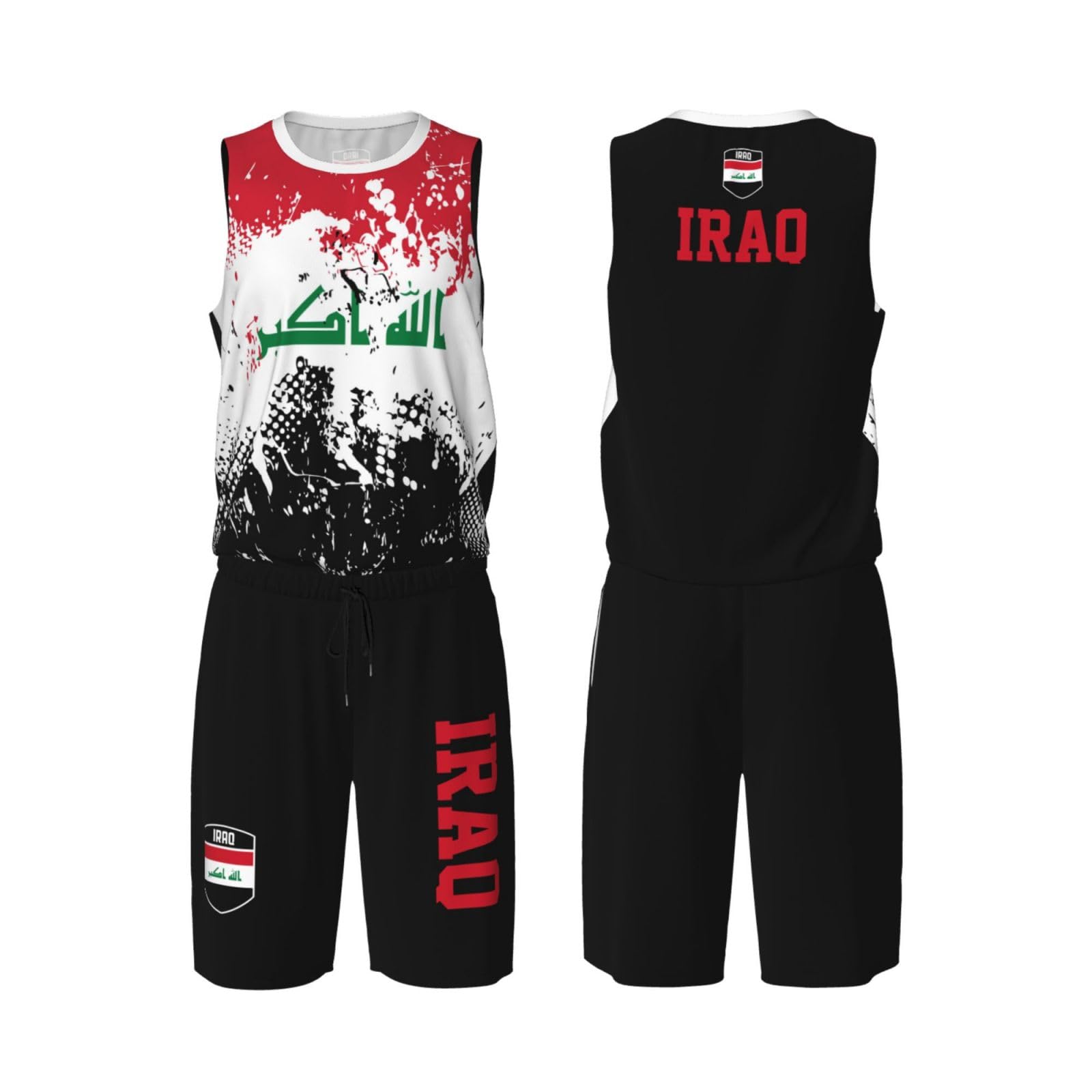 Iraq Flag Grain (2) Basketball Jersey Uniform Suit for Men Adults Training Athletic Set