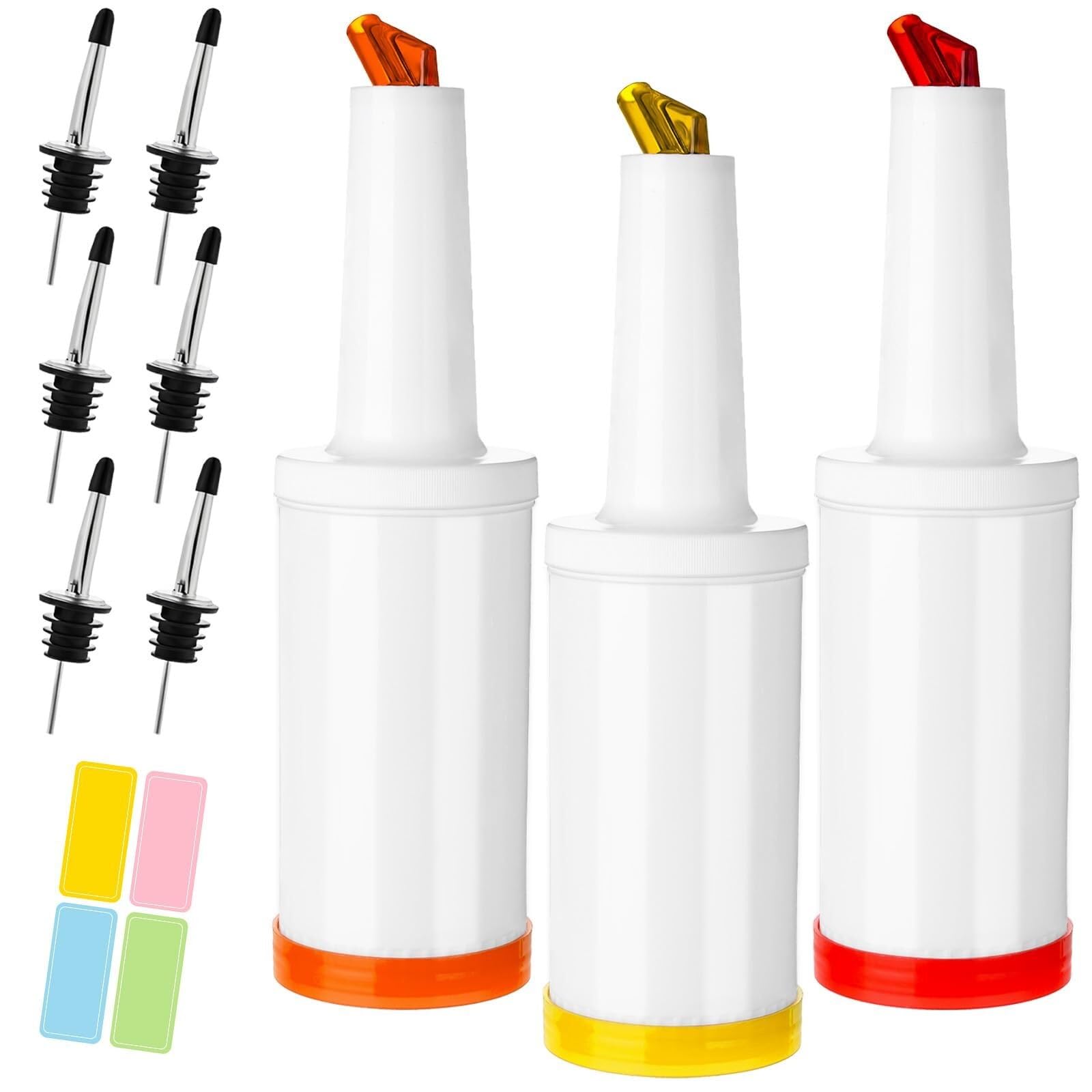 Bouteilles de jus de barre en plastique 34 oz avec verseurs pour alcool et cocktail de barman