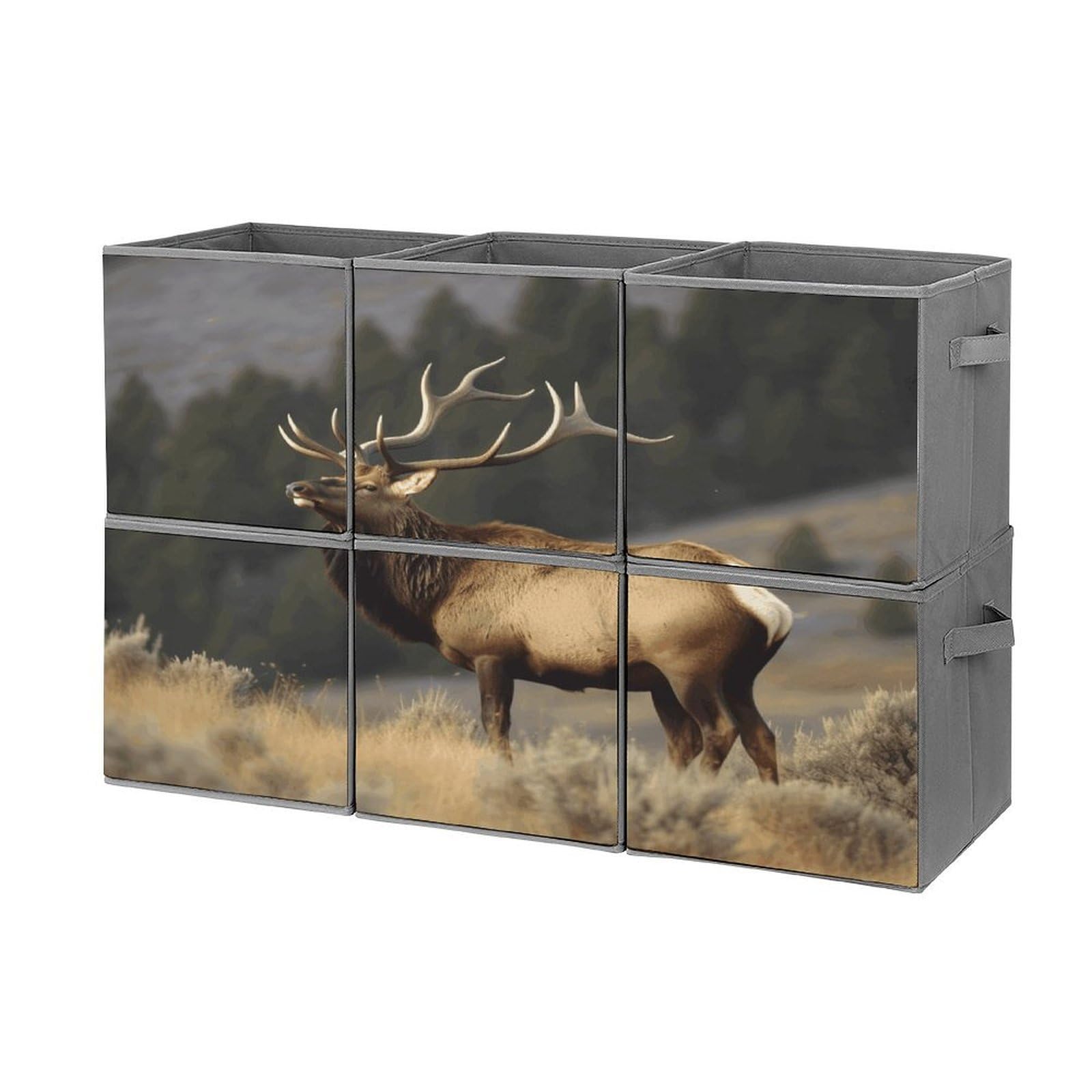 FodPand Bull Elk Storage Bins Cubes Fabric Cube Organizer Foldable Storage Boxes Large Storage Baskets Oxford Cloth Cube Bins for Home Clothes Closet Organizers 6 Pack