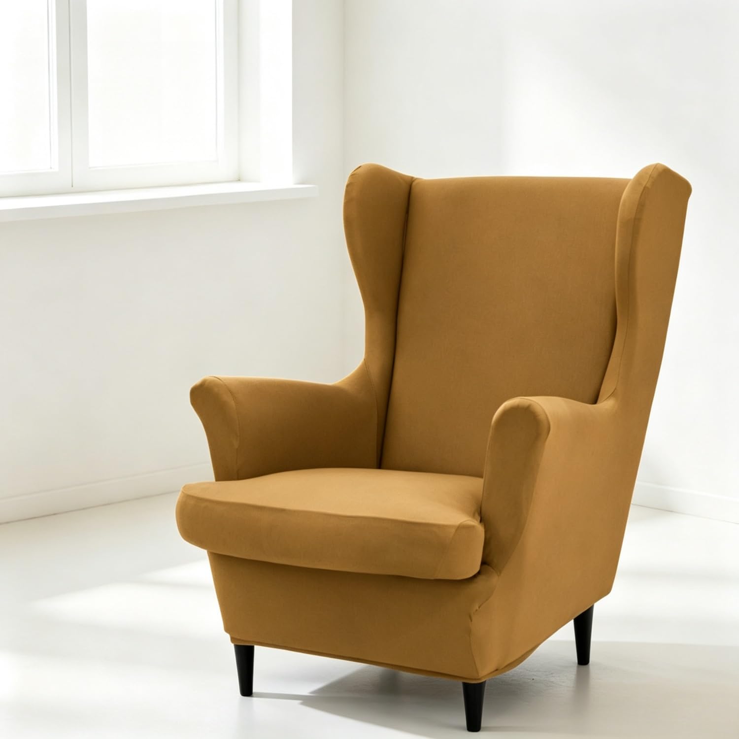Funda elástica de sillón orejas lavable y antideslizante color camel