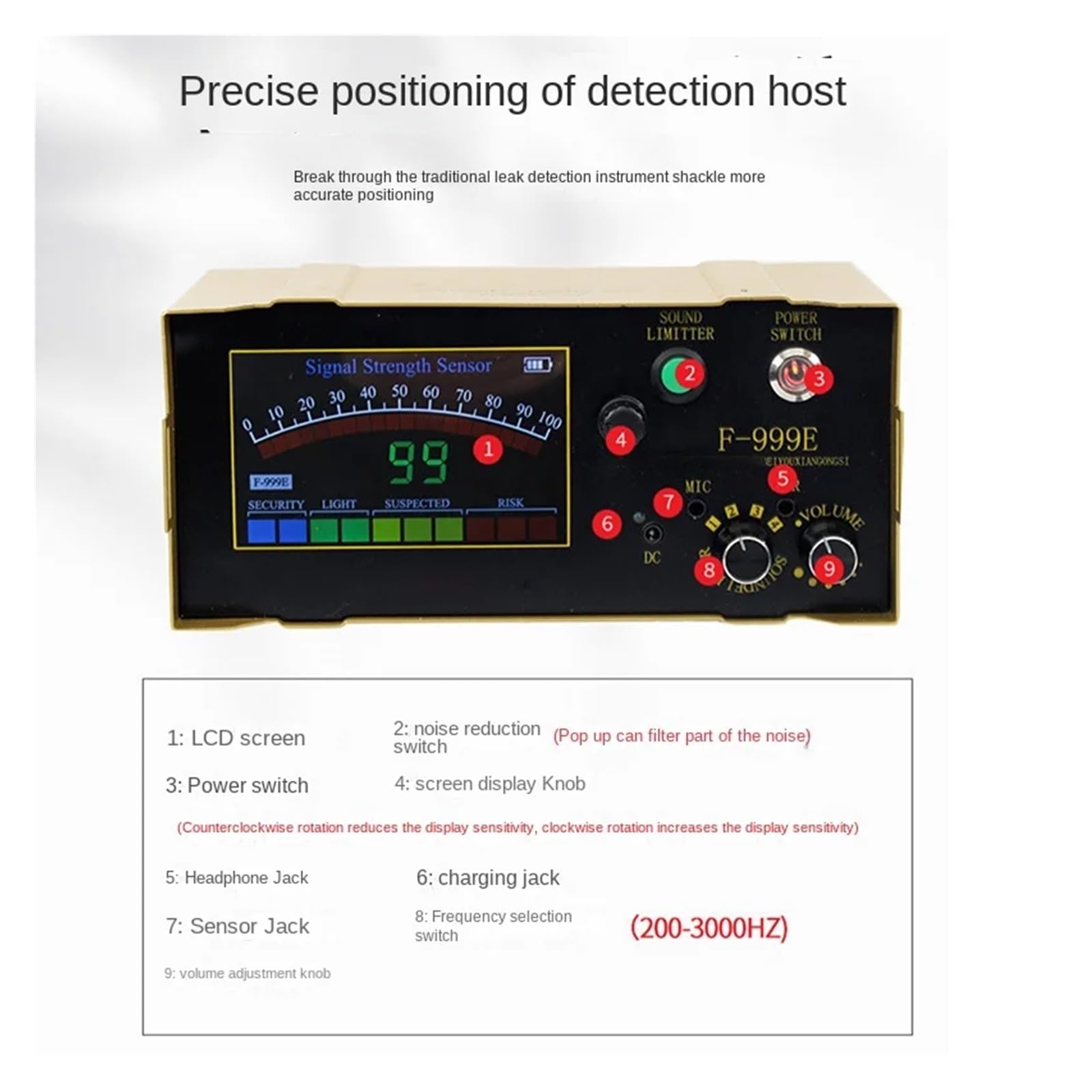 Detector de fugas de tuberías de agua F999L/F999E, detección de fugas de tuberías de agua domésticas/calefacción por suelo radiante, detector de fugas de agua interior(F999E)