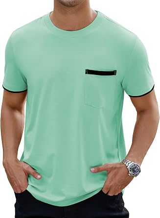 Hardaddy Mens Color Block Pullover Crew Neck Short Sleeve Tee Shirts with Pocket