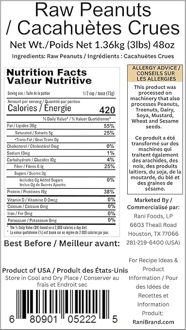 Rani Peanuts, Raw Whole With Skin (uncooked, unsalted) 48oz (3lbs) 1.36kg Bulk ~ All Natural | Vegan | Gluten Friendly | Fresh Product of USA ~ Spanish Grade Groundnut/Red-skin — view 2
