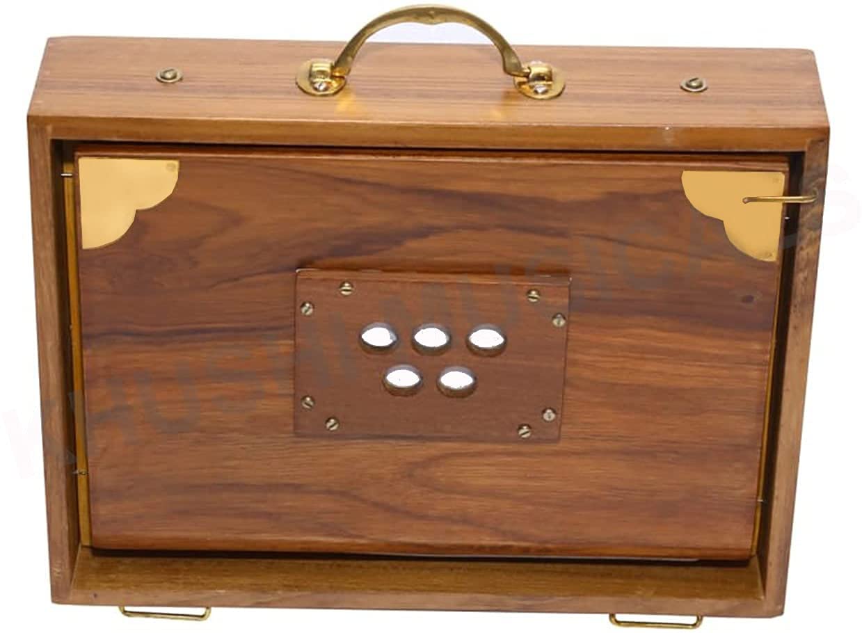 Boîte Shruti indienne compacte à gamme complète, en bois de teck, raccords en laiton, 440 Hz,
