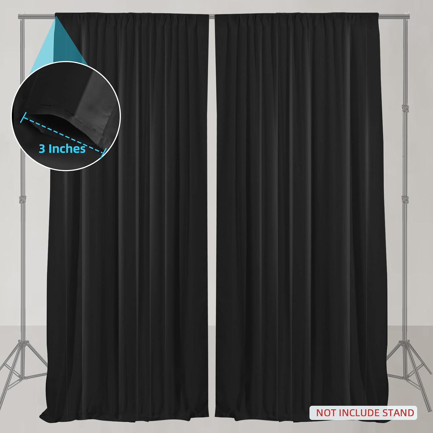 10x10ft Black Backdrop Curtain with Rod Pockets, Wrinkle Free Backdrop Curtains for Parties, for Wedding Birthday Party Decorations Background for Photography 5x10ft, 2 Panels