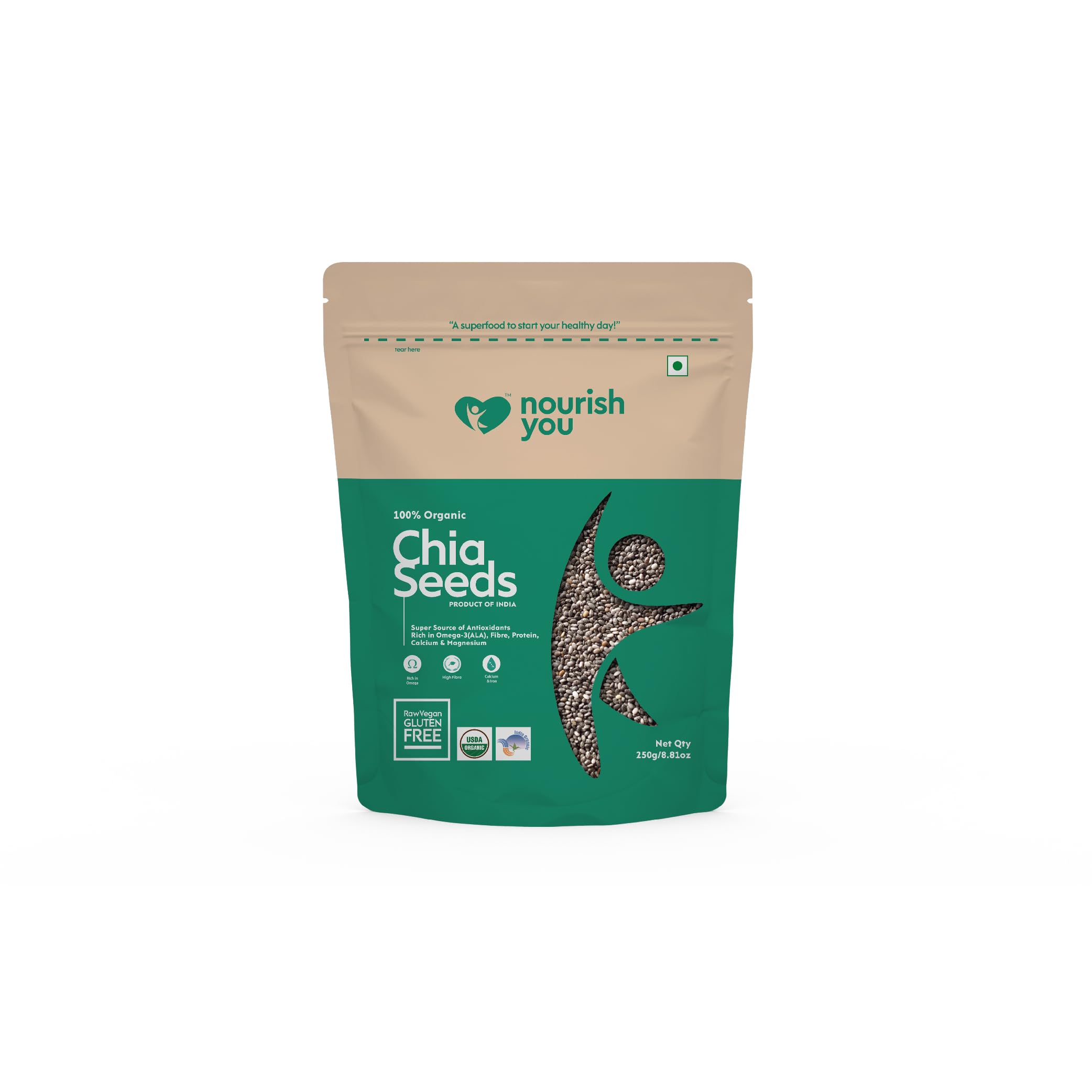 Nourish You Chia Seeds 250 gm - 100% Clean Chia Seeds for Eating | Weight Management | Rich in Calcium, Protein & Fiber, Omega 3 and Antioxidant Rich | Healthy Superfoods Snacks | Beat the Summer |