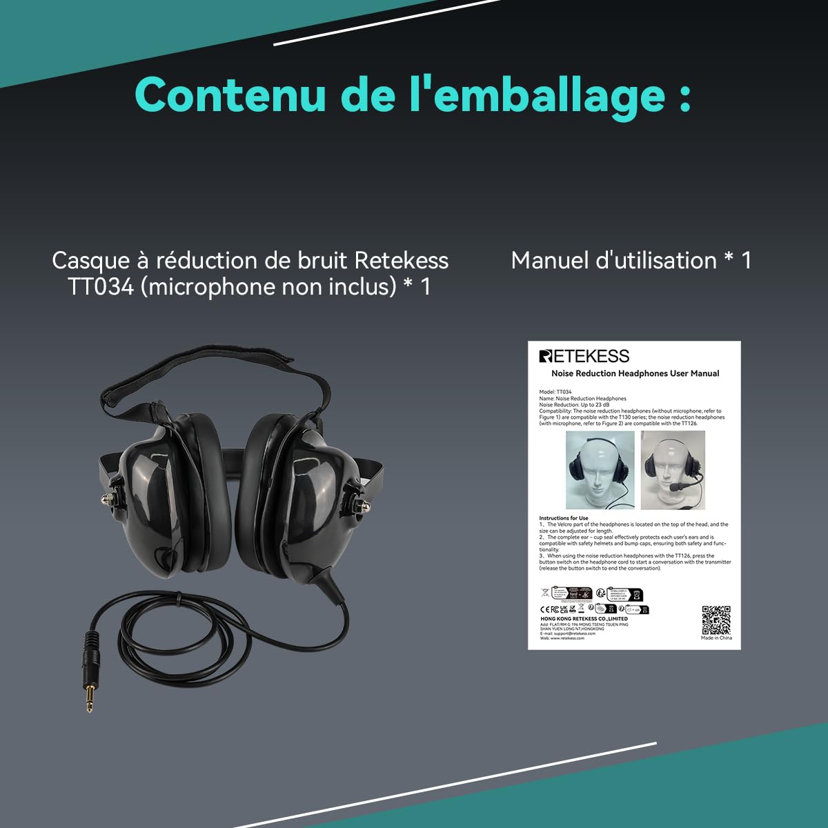 Retekess TT034 Kabelloser Communication Headset, Kabelgebundenes Headset, Einstellbare Größe, 23 dB Rauschunterdrückung, Kompatibel mit Empfänger T130, T130P, T130S, T130U and TT127