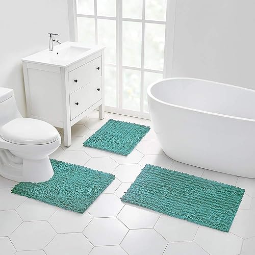 Miniatura 7 de Walensee Alfombra de contorno de baño antideslizante para inodoro en forma de U (20 x 24 pulgadas, turquesa), absorbente de agua, súper suave,