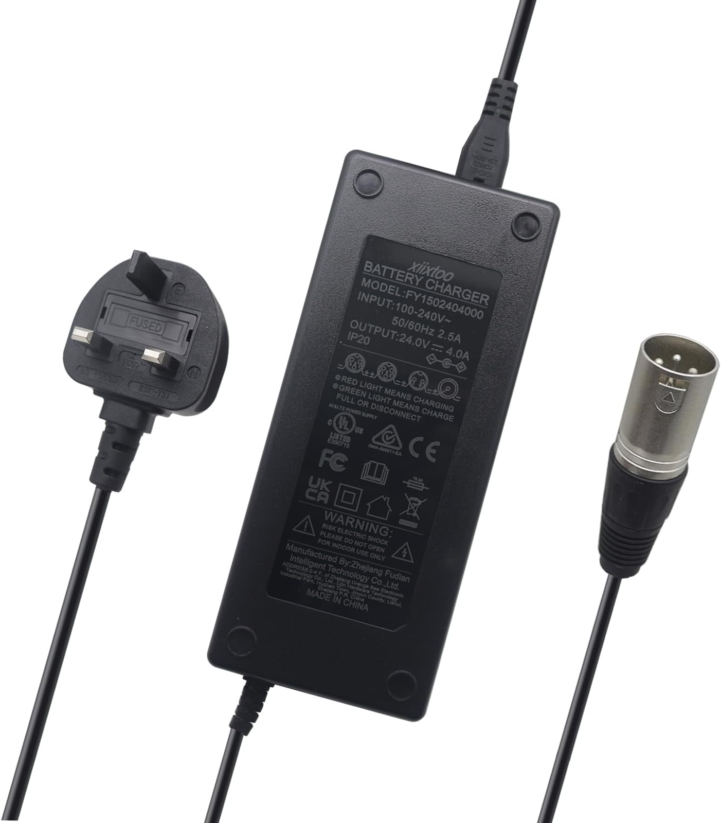 – 24V 4AMP Lithium Battery Charger For Mobility Wheelchair, Scooter, Motorcycle, eBike, Lawn Mower, Marine Boat, Pride Mobility, Jazzy Power Chair, Drive Medical, Shoprider Male 3-Pin XLR Plug