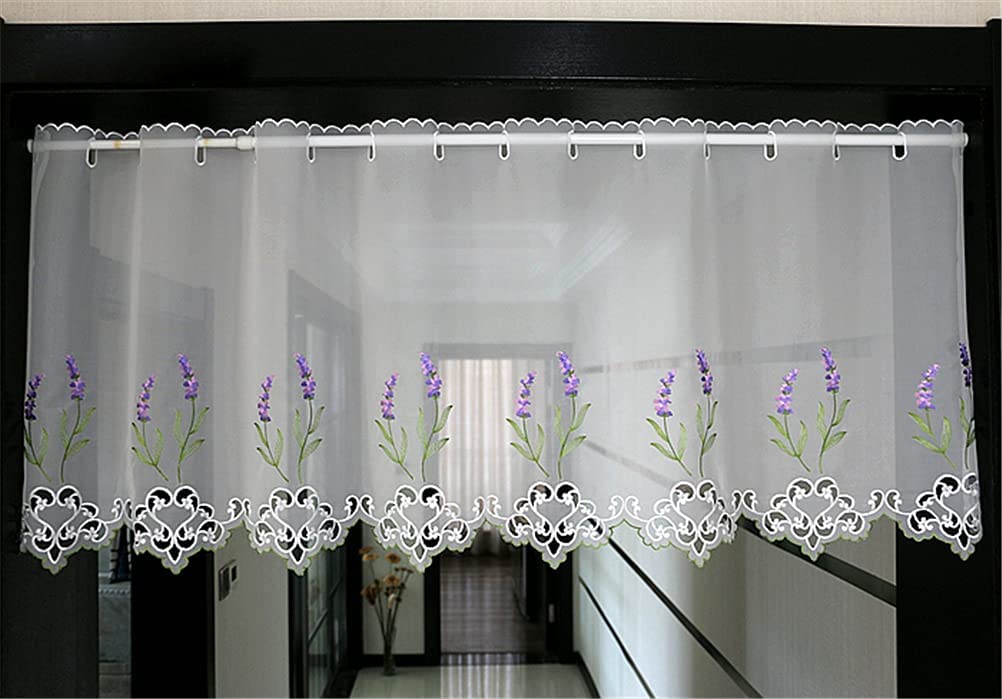Cenefa transparente para cocina moderna, cortina corta de gasa bordada con filtro de luz