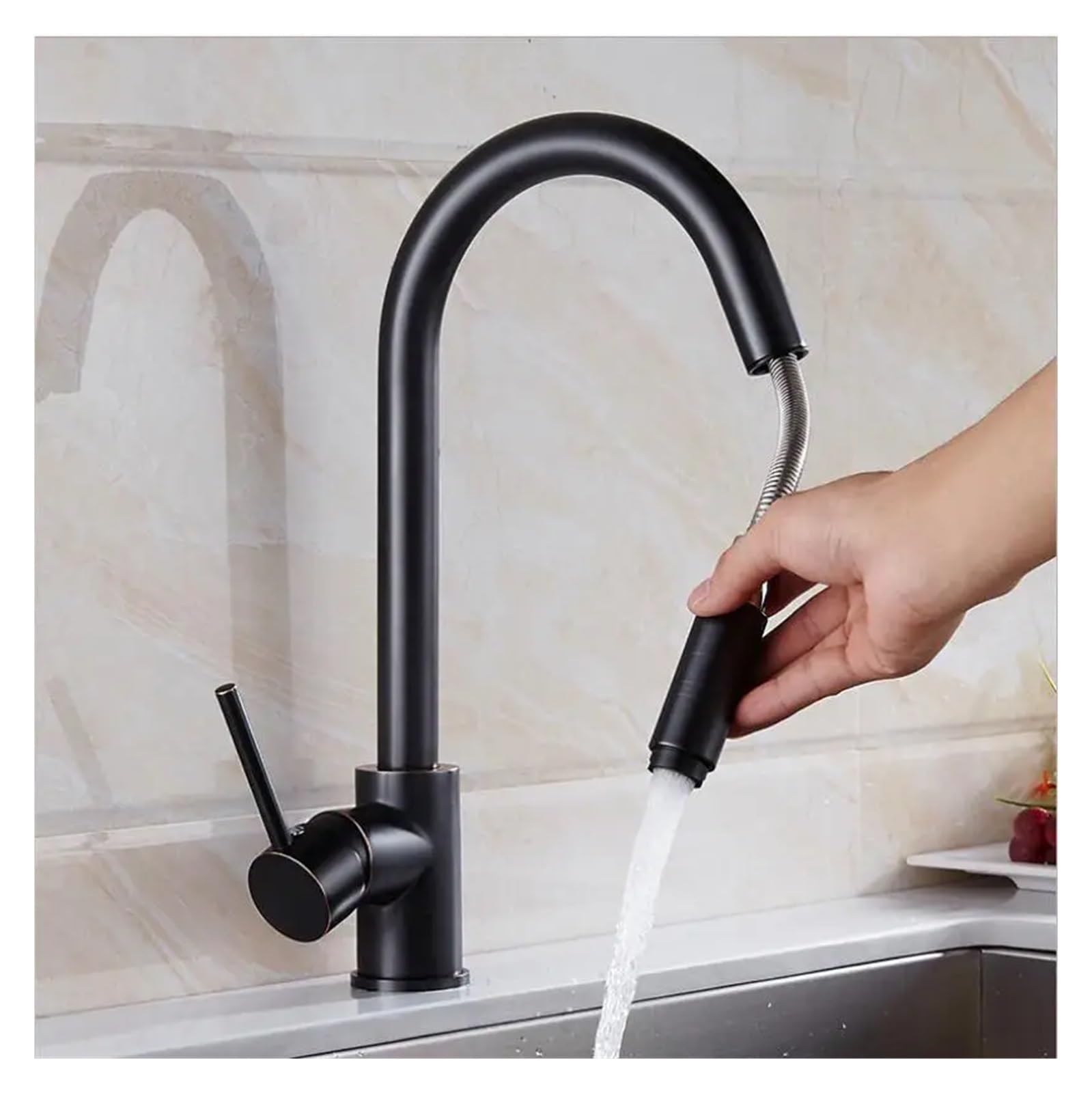 Mitigeur de cuisine chrome et nickel grue au design épuré