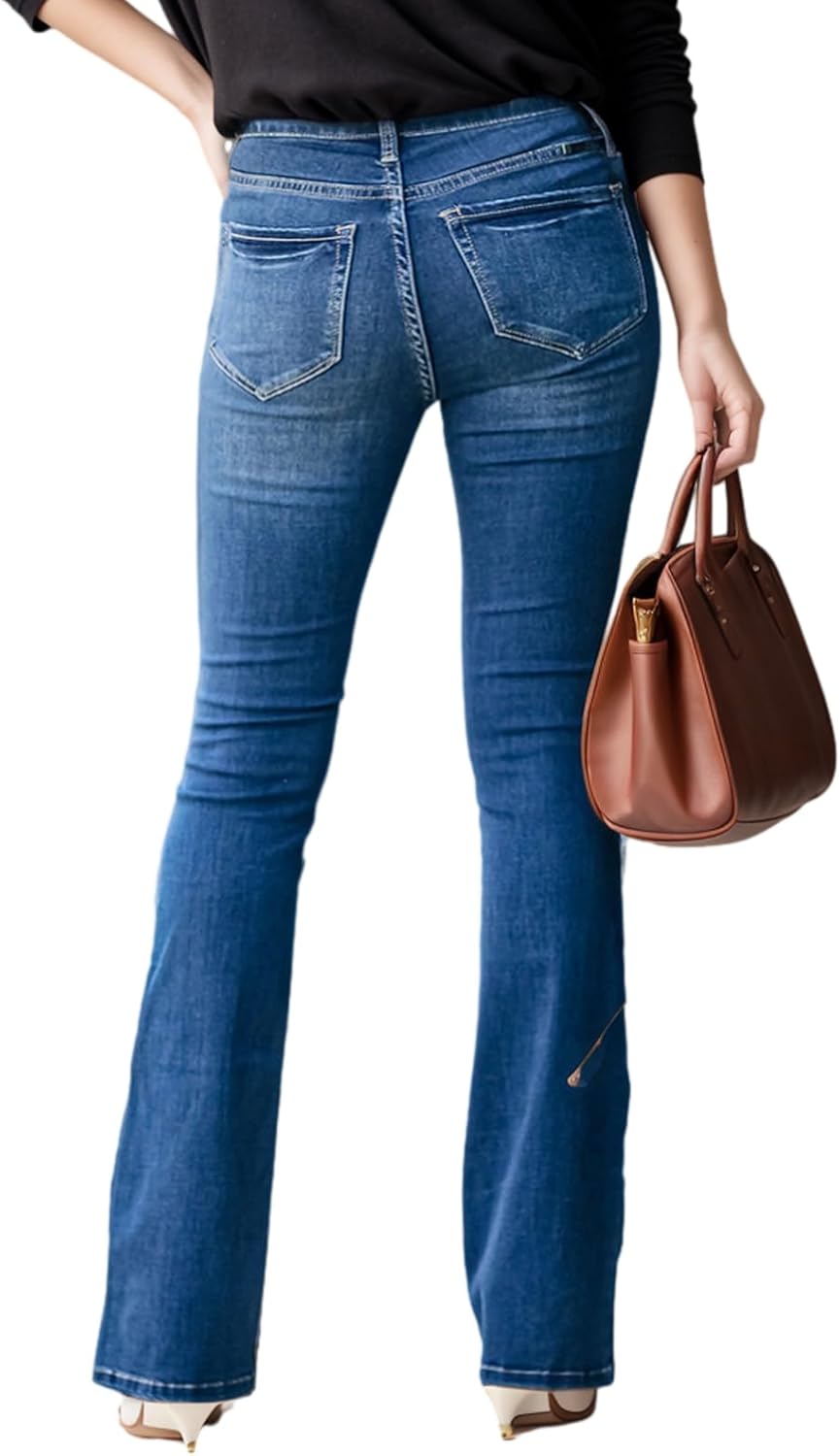 High Waisted Skinny Bell Bottom Jeans for Women Stretch Flare Slim Fit Denim Pants - Image 3