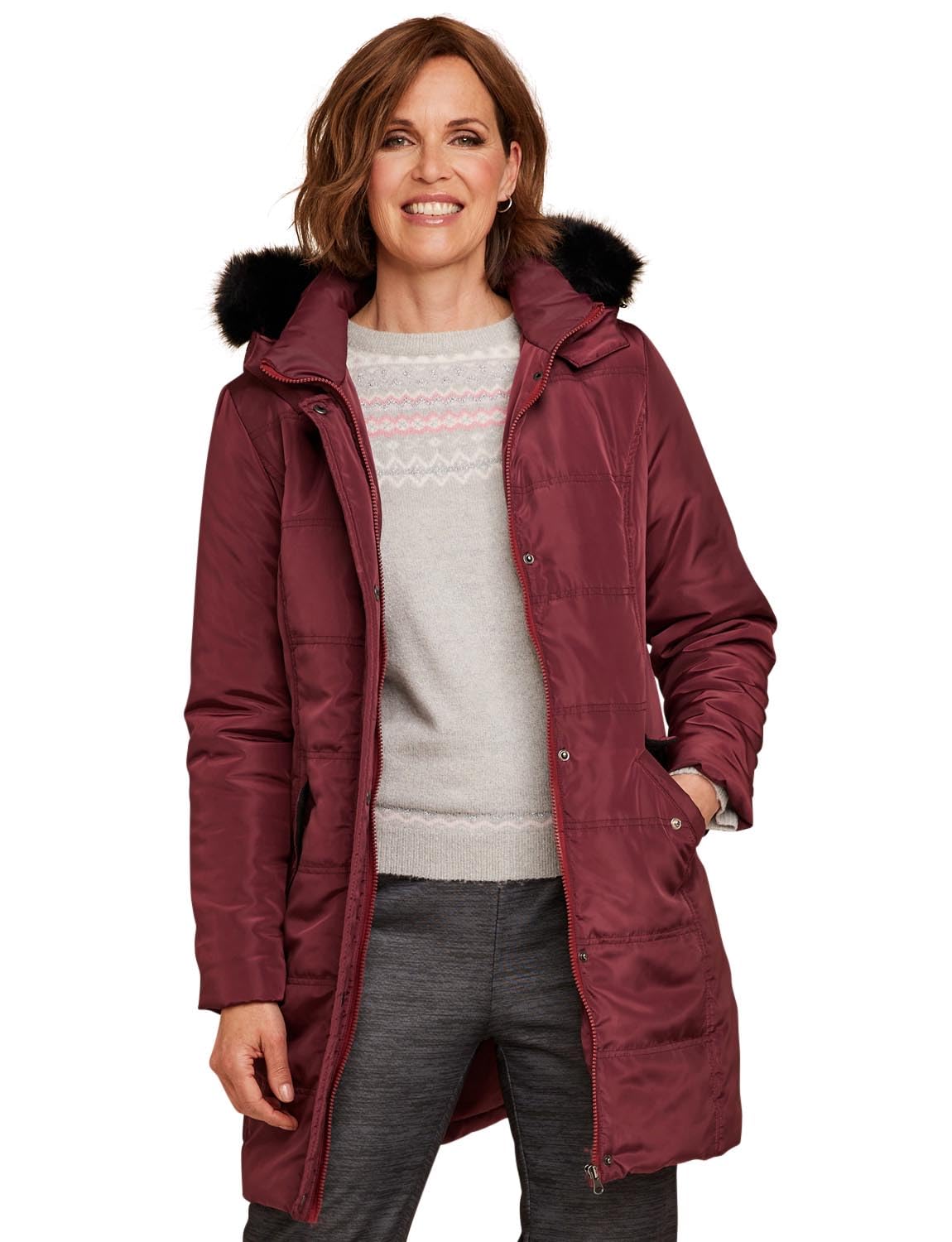 Amber Women's Wine Water Resistant Parka Style Jacket With Detachable Hood 22