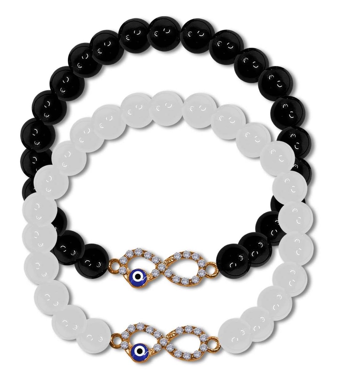 Uniqon (White & Black Color Adjustable Size Plain 8mm Moti/Beads Pearl Crystal Gem Stone Stretchable Elastic Infinity with Evil Eye Nazar Suraksha Freindship Wrist Band Cuff Bracelet (B0DFGXZ18L) Amazon Price History, Amazon Price Tracker