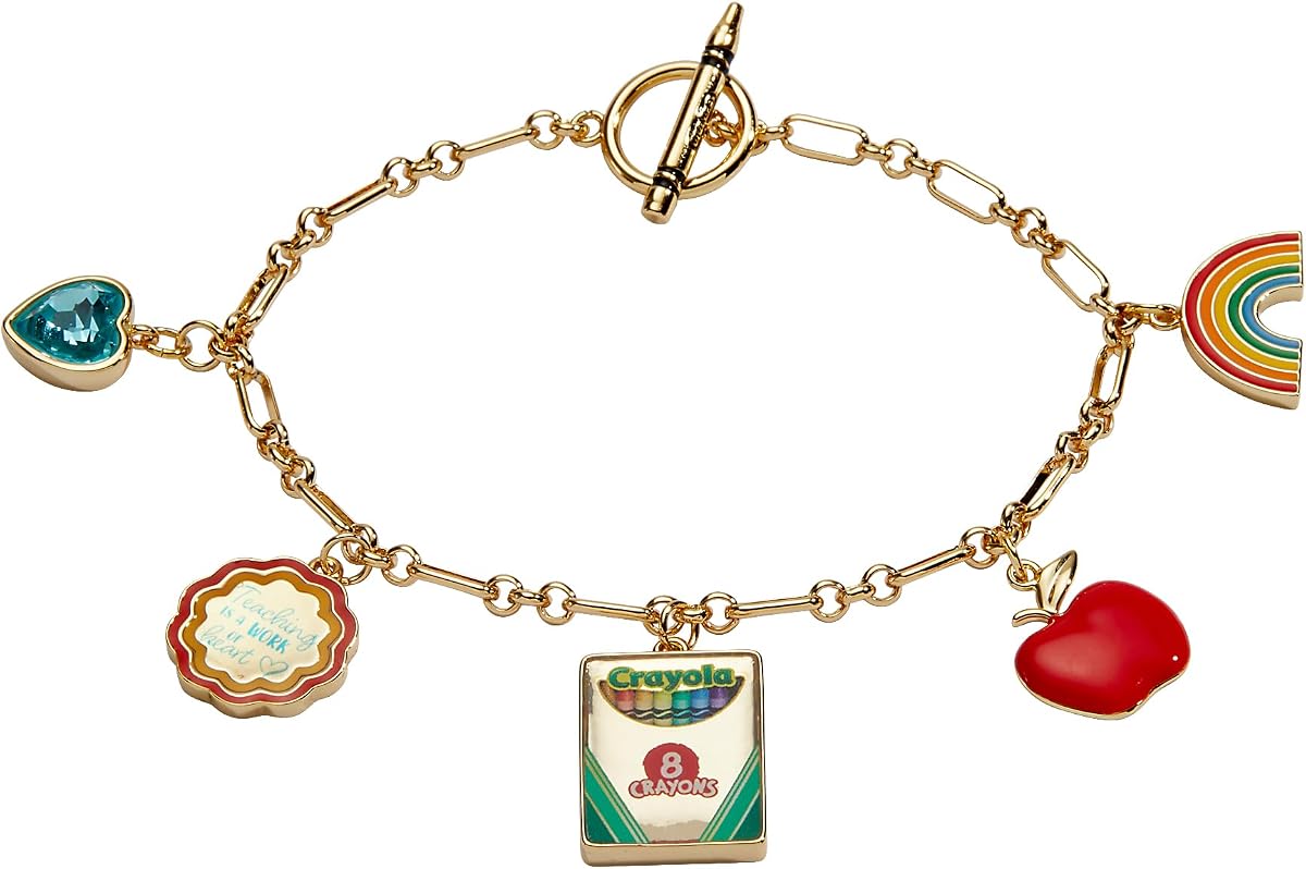 Pulsera de palanca de agradecimiento a los profesores de Alex and Ani Crayola, latón dorado brillante